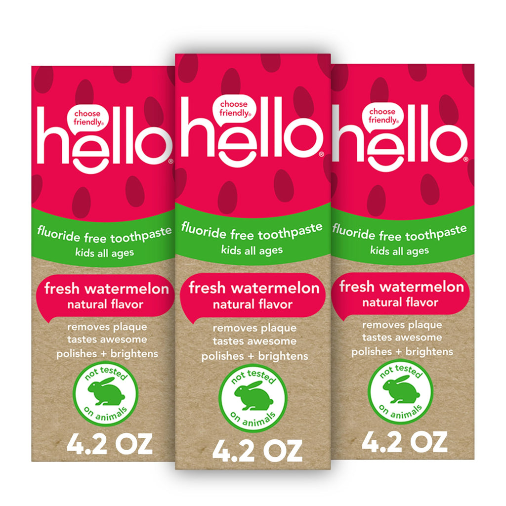Hello Fresh Watermelon Fluoride Free Kids Toothpaste – 3 Pack, 4.2 oz Tubes