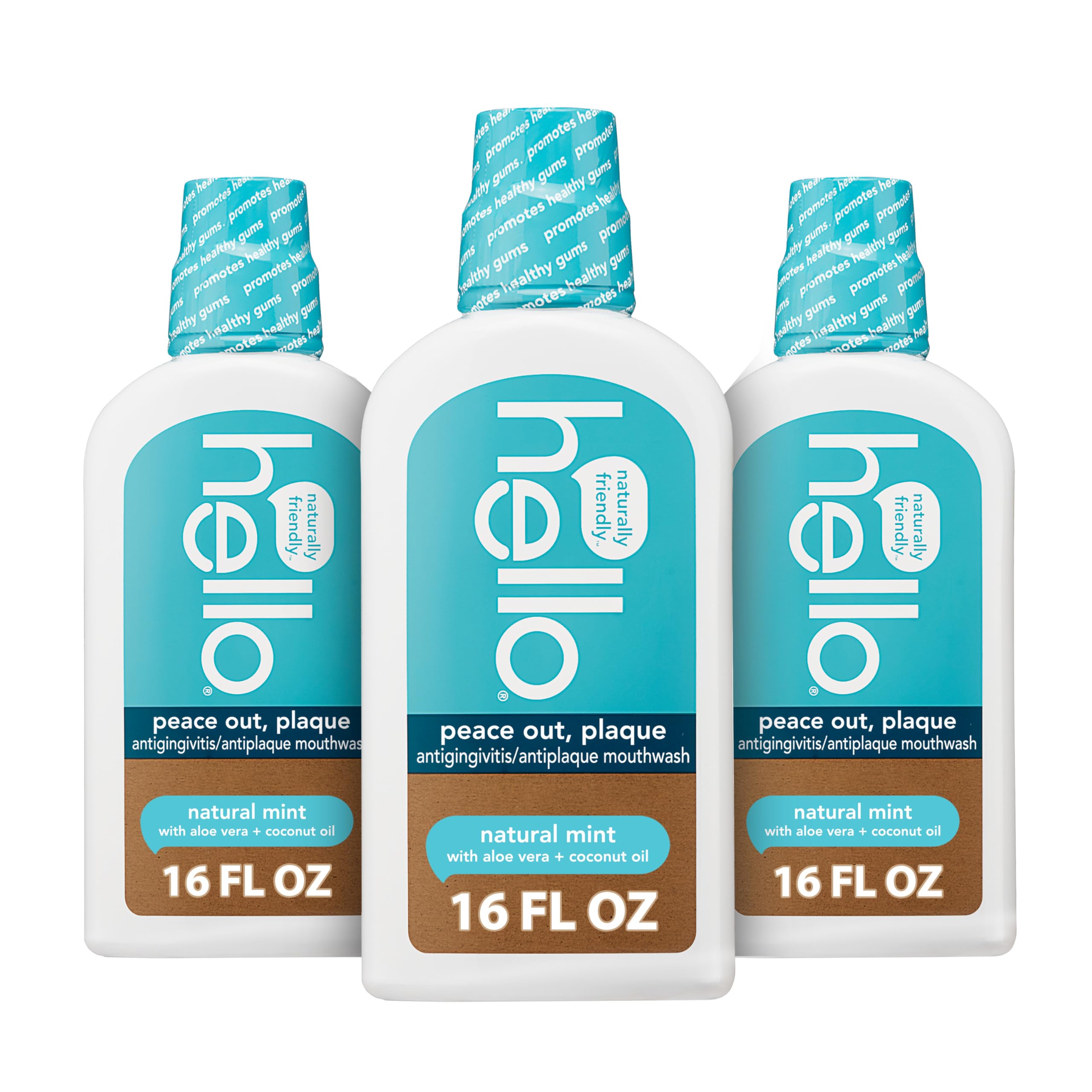 Hello Peace Out Plaque Mouthwash – Fluoride Free, Alcohol Free, Vegan (3x16 oz)