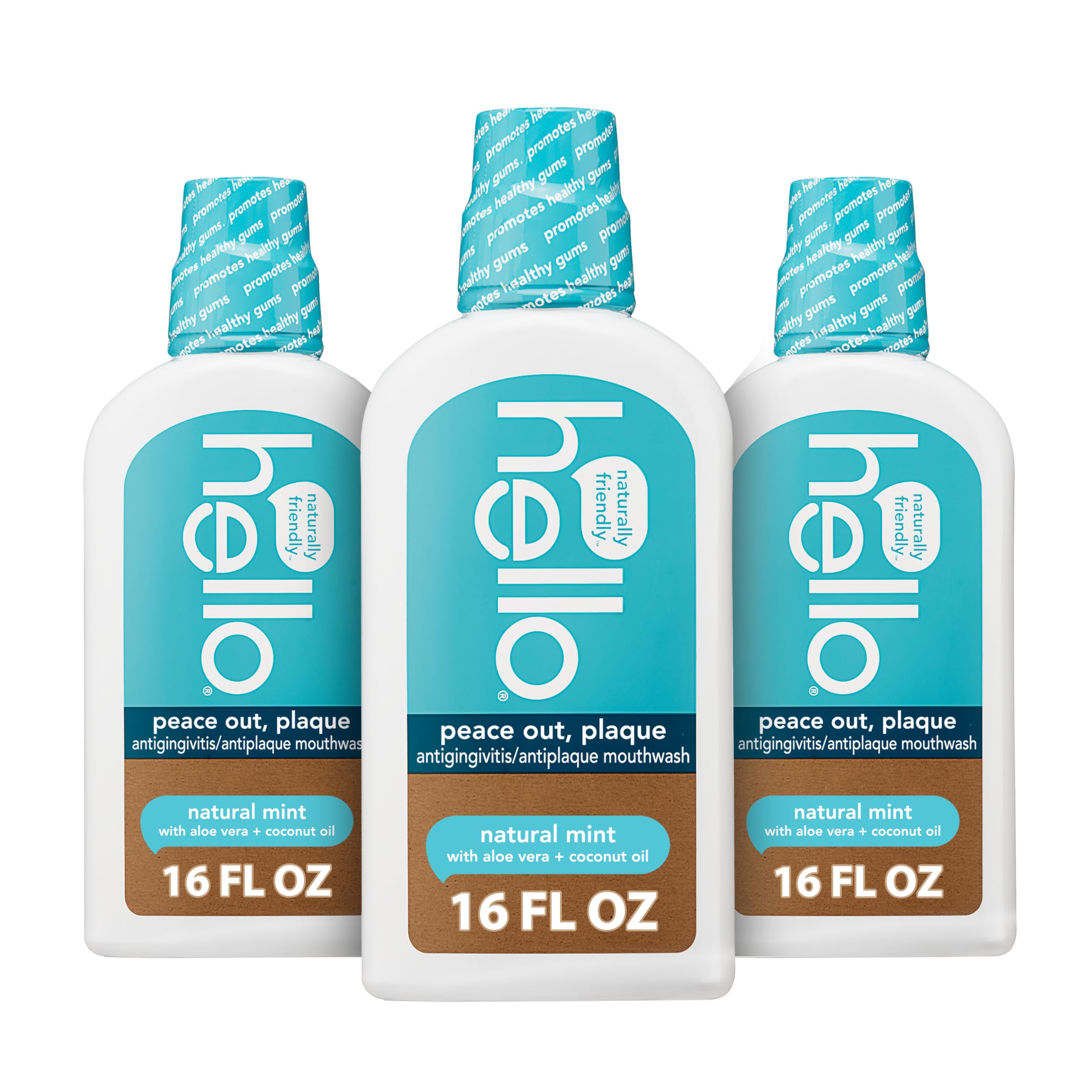 Hello Peace Out Plaque Mouthwash – Fluoride Free, Alcohol Free, Vegan (3x16 oz)