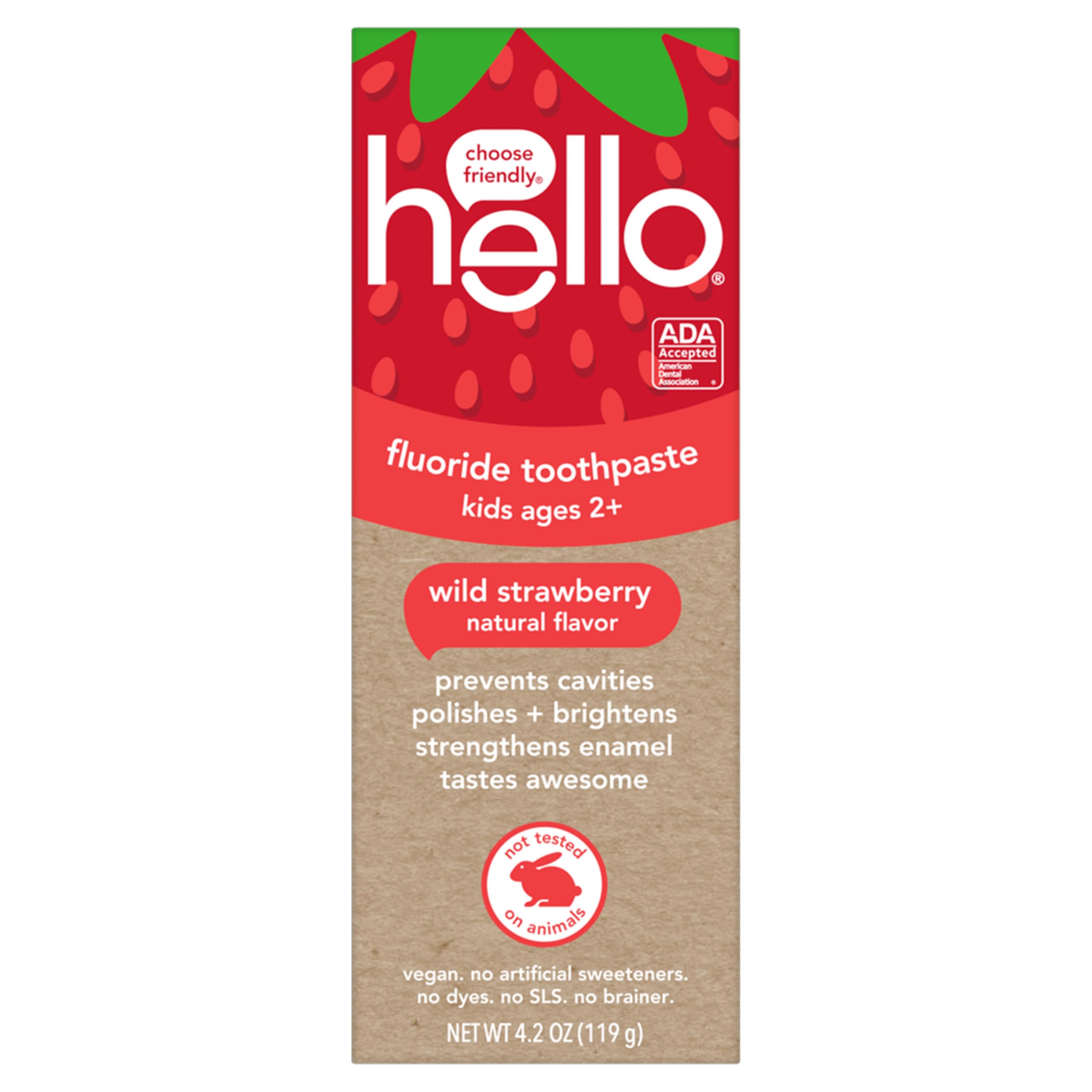 Hello Wild Strawberry Kids Toothpaste with Fluoride – ADA Approved, 3 Pack, 4.2 oz