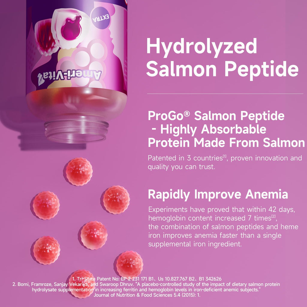 Heme Iron Gummies for Women with Salmon Peptides – Gentle, Sugar-Free for Anemia Support (60 ct)