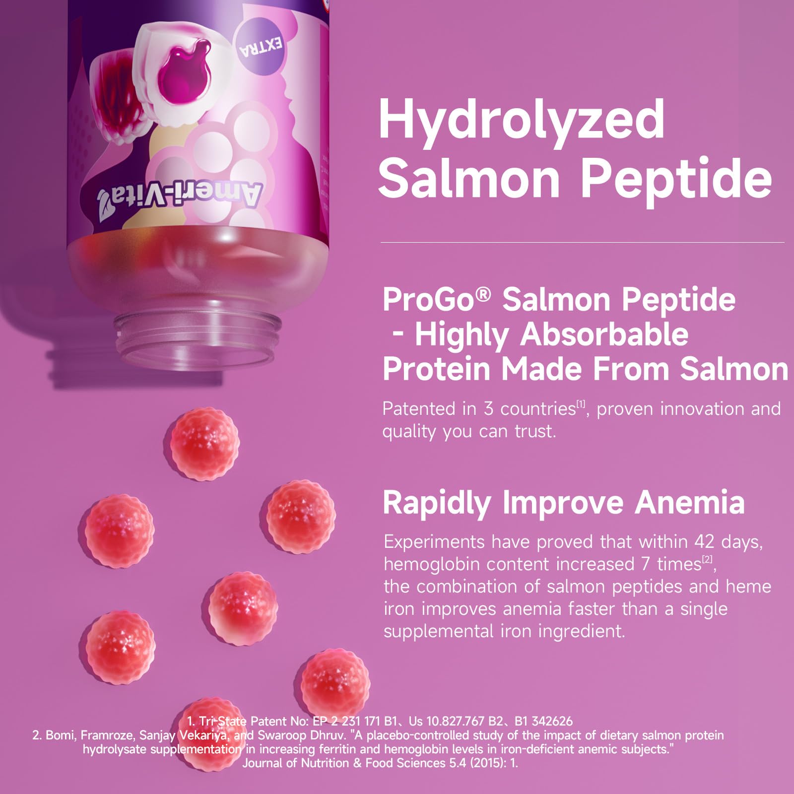 Heme Iron Gummies for Women with Salmon Peptides – Gentle, Sugar-Free for Anemia Support (60 ct)