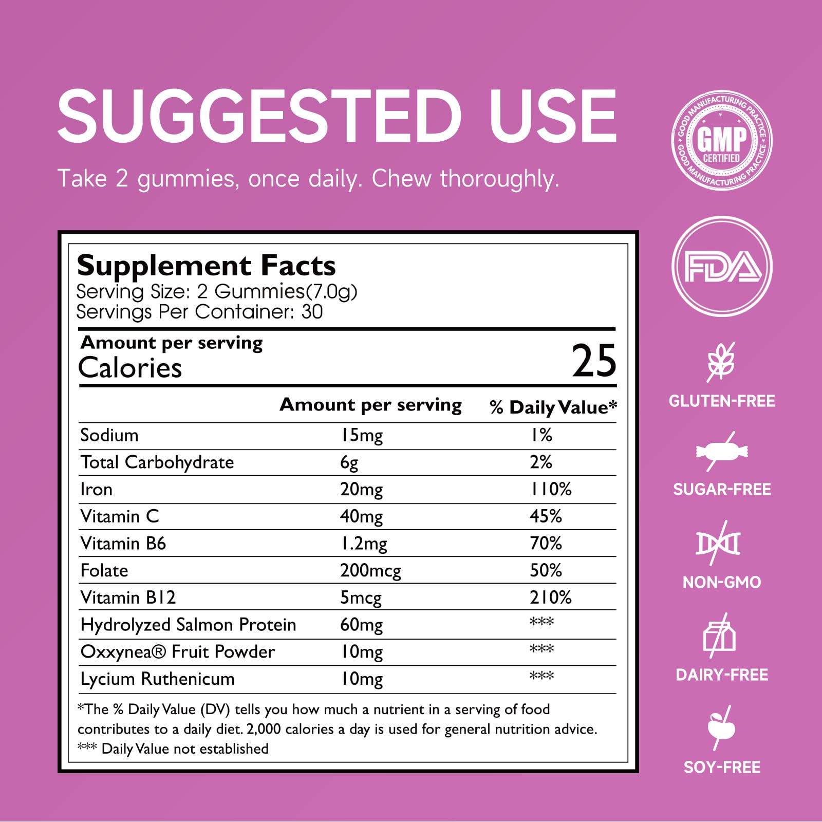 Heme Iron Gummies for Women with Salmon Peptides – Gentle, Sugar-Free for Anemia Support (60 ct)