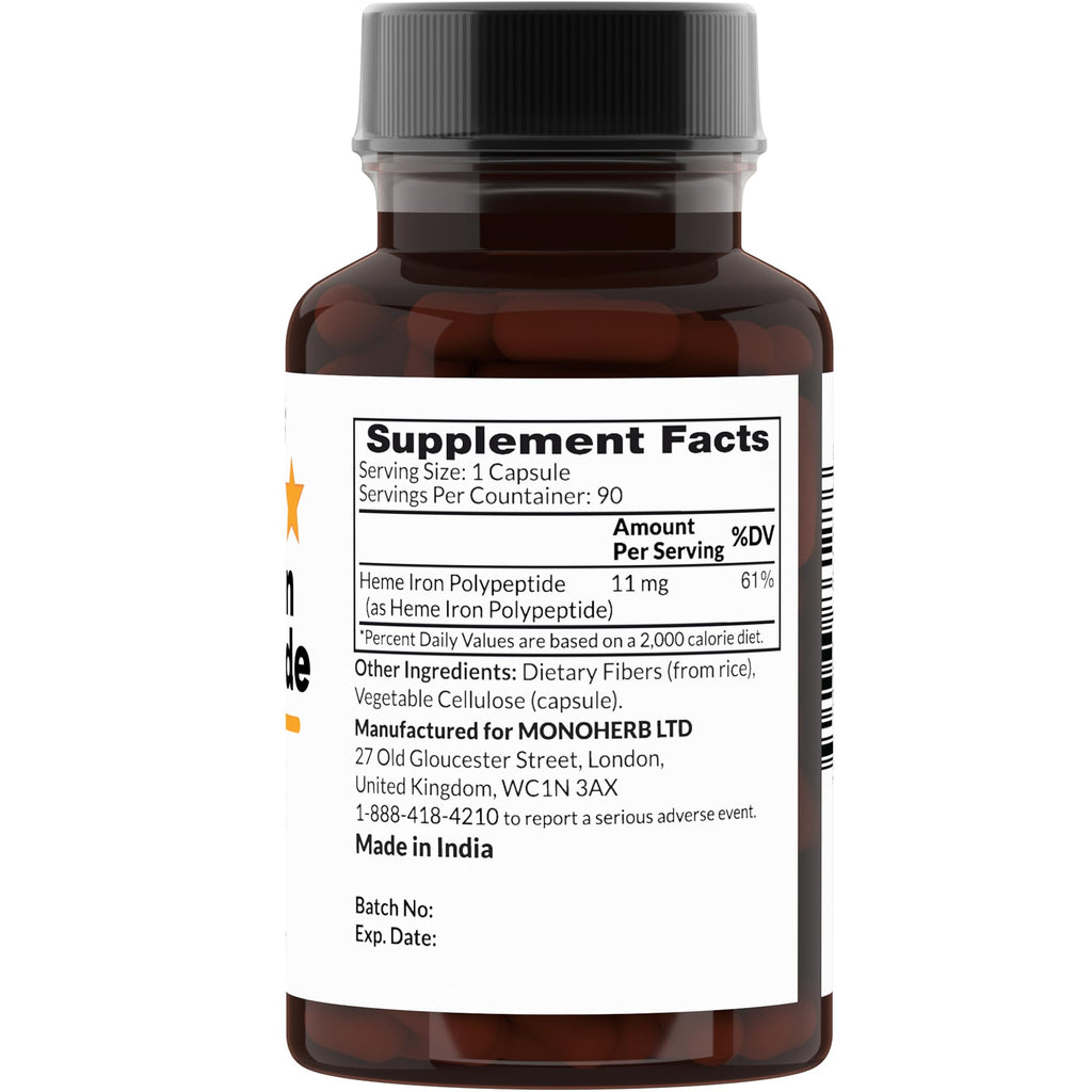Heme Iron Polypeptide 11 mg - 90 Vegetarian Capsules | Iron Supplement Complex