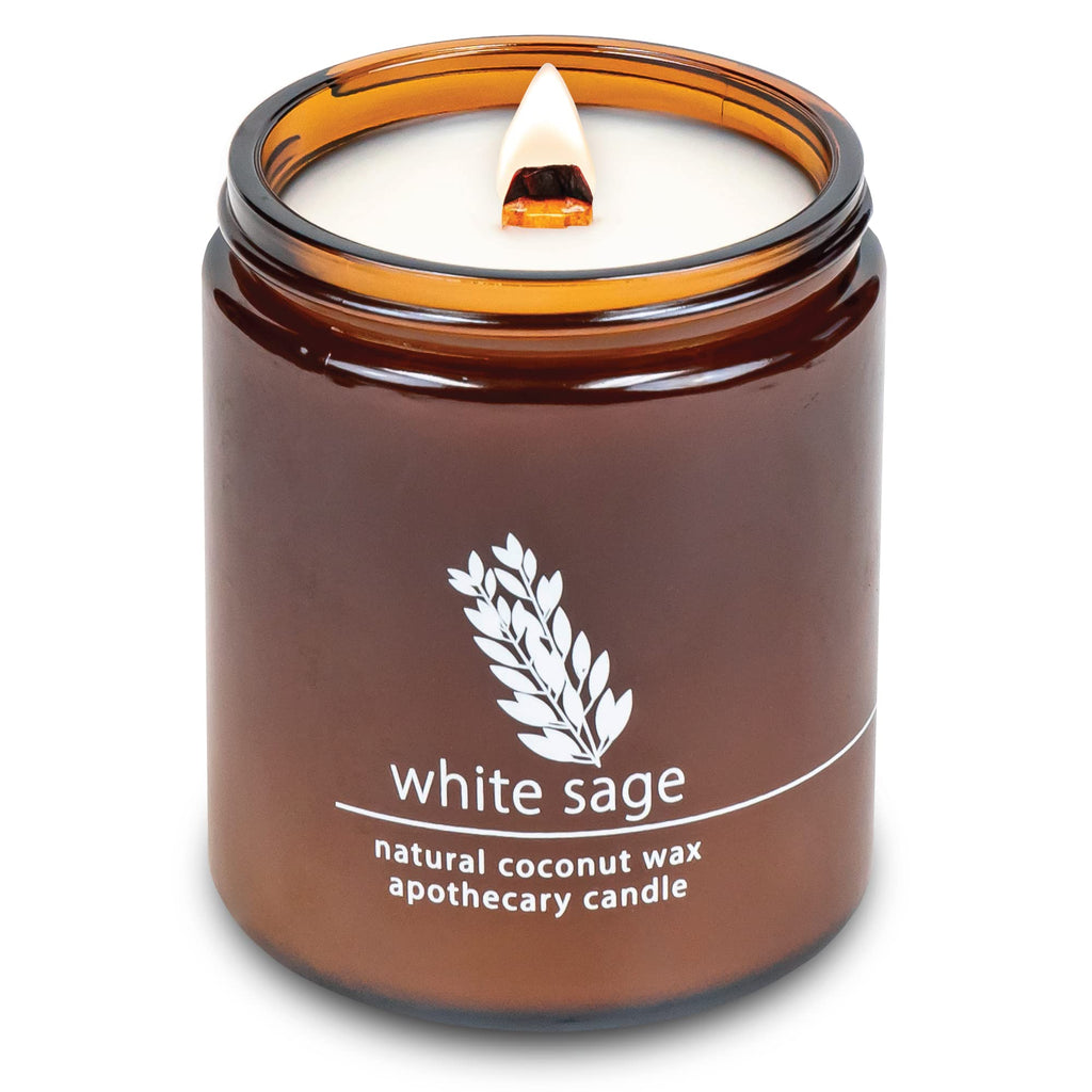 Hemlock Park Crackling Wood Wick Candle - 8oz White Sage | Handcrafted Coconut Wax