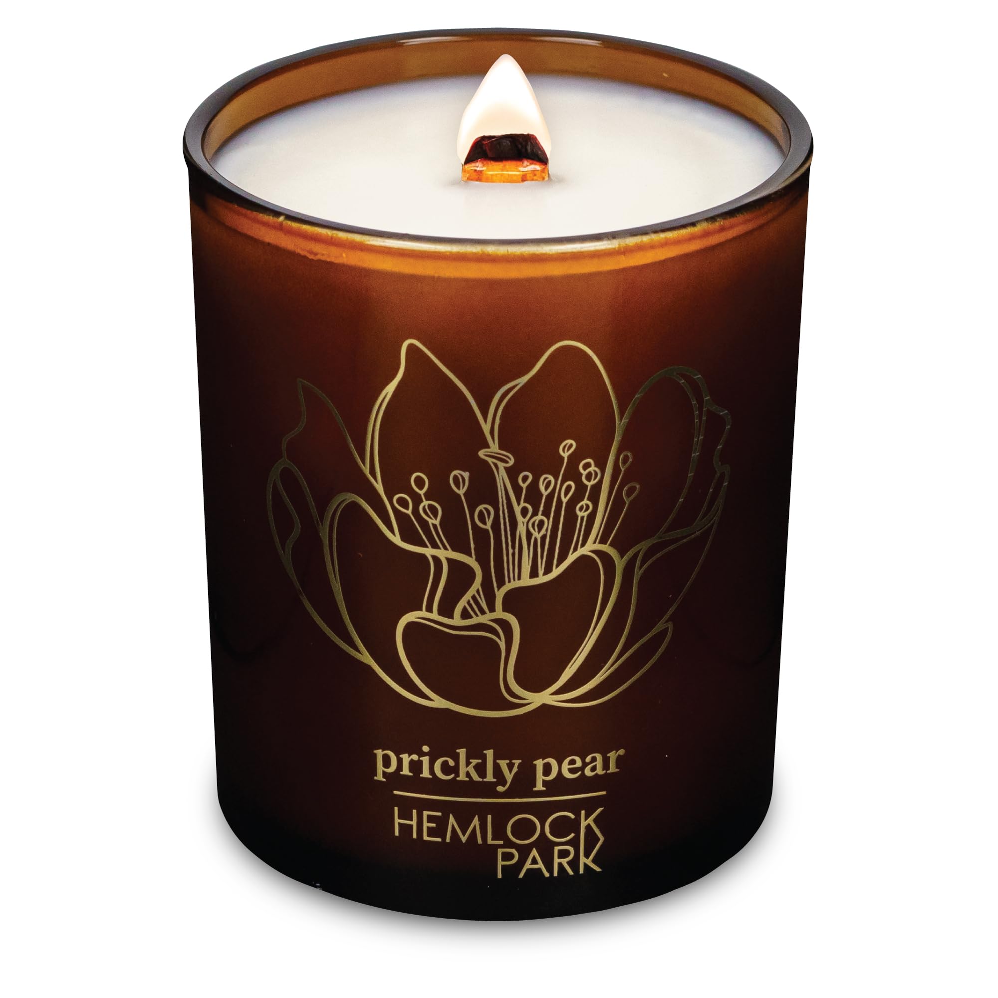 Hemlock Park Amber & Gold Wood Wick Candle – Natural Coconut Wax | 7.2 oz Prickly Pear