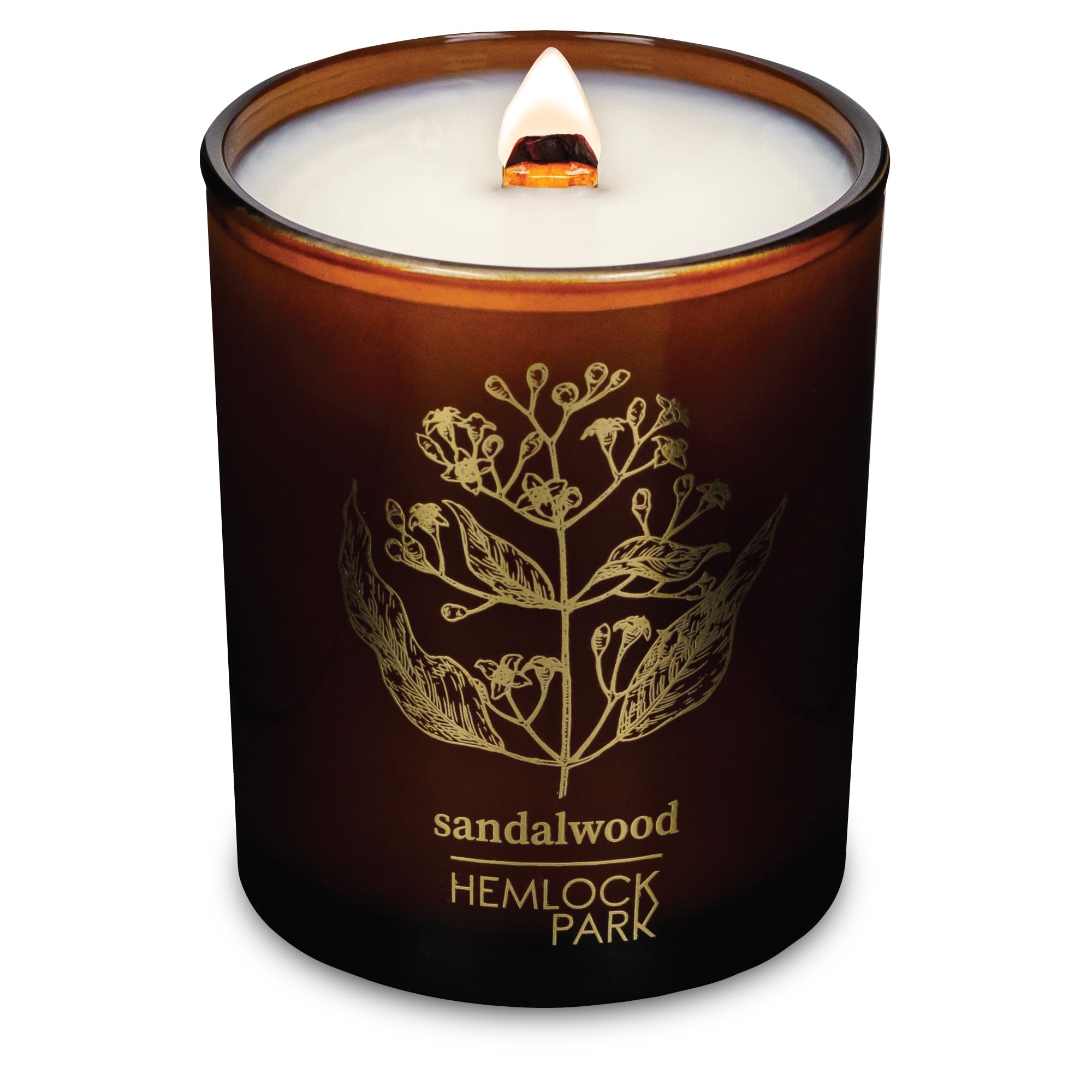 Hemlock Park Amber & Gold Wood Wick Candle – Coconut Wax, Sandalwood, 7.2 oz