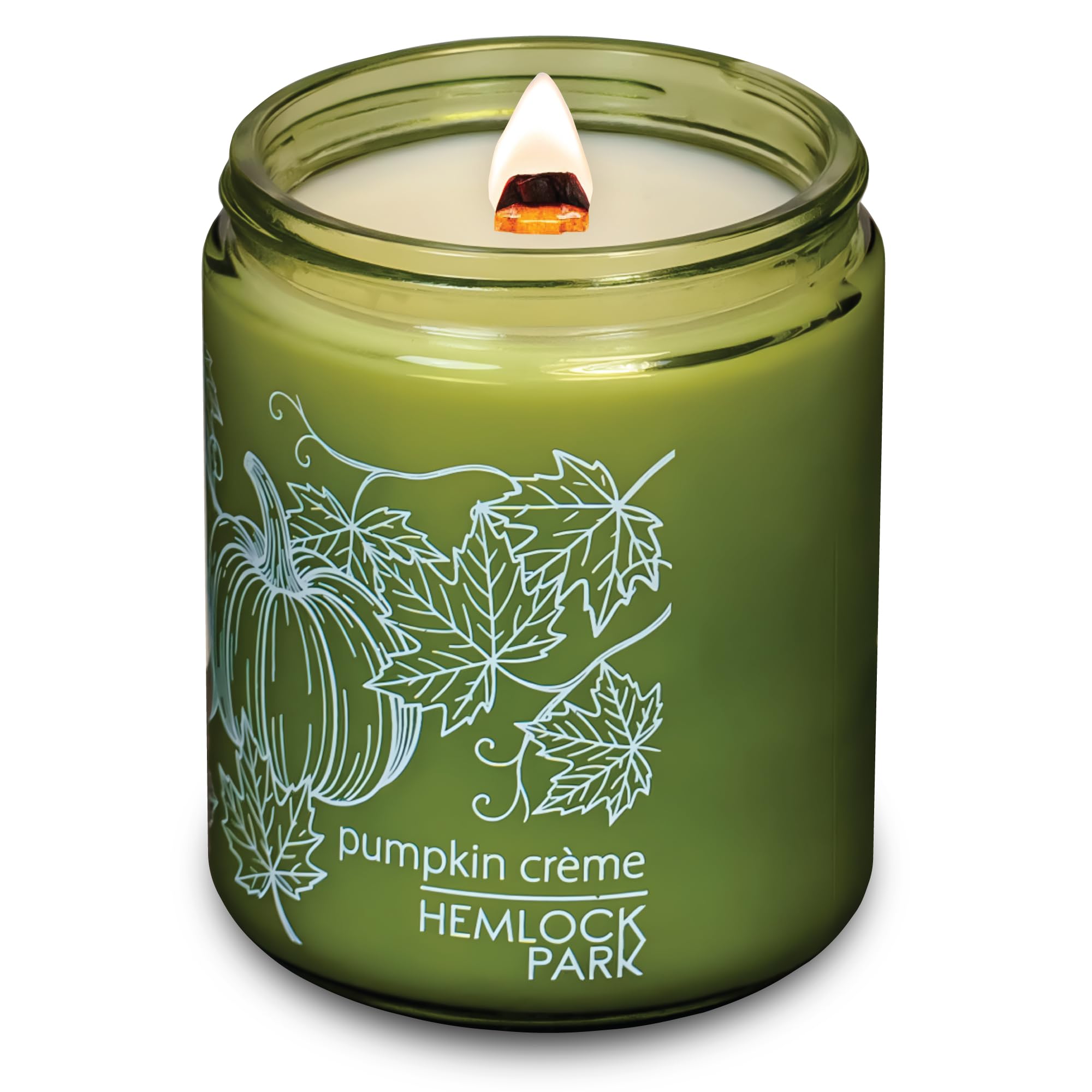 Hemlock Park Green Glass Wood Wick Candle – 8 oz Pumpkin Crème