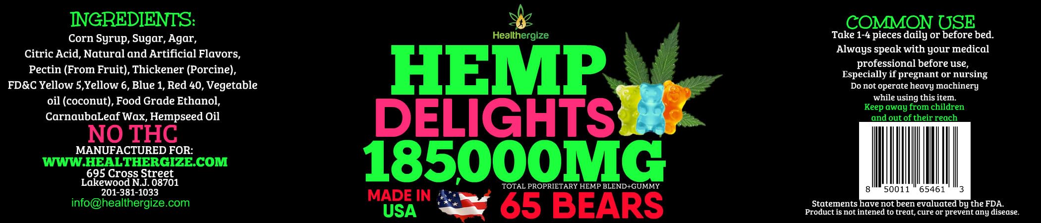 Hemp Gummies Bears Relax - Premium Hemp Oil Gummies | Made in USA | Sleep & Joint Support