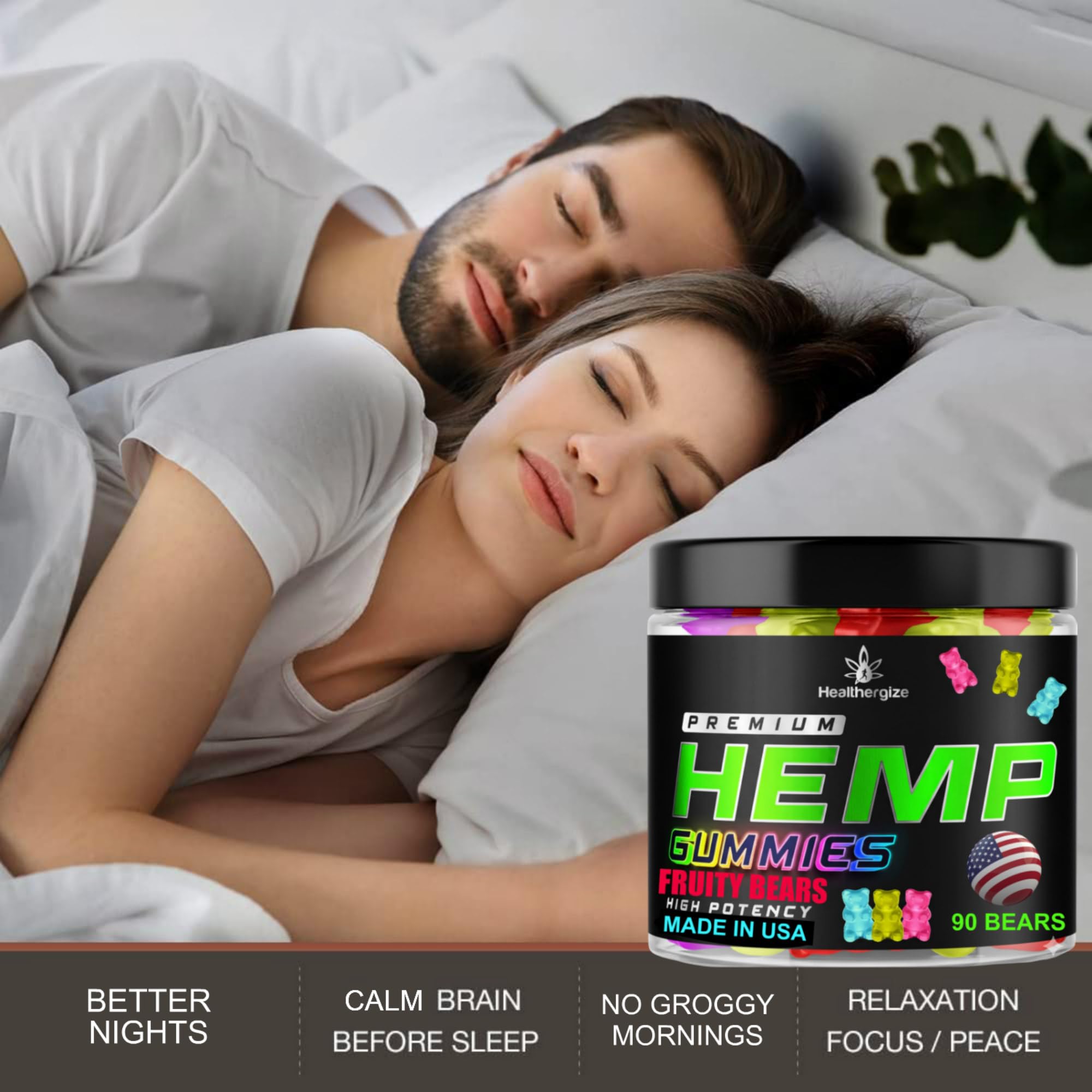 Hemp Gummies Premium Hemp Oil Gummy Bears – Natural Calm, Sleep Support | Made in USA