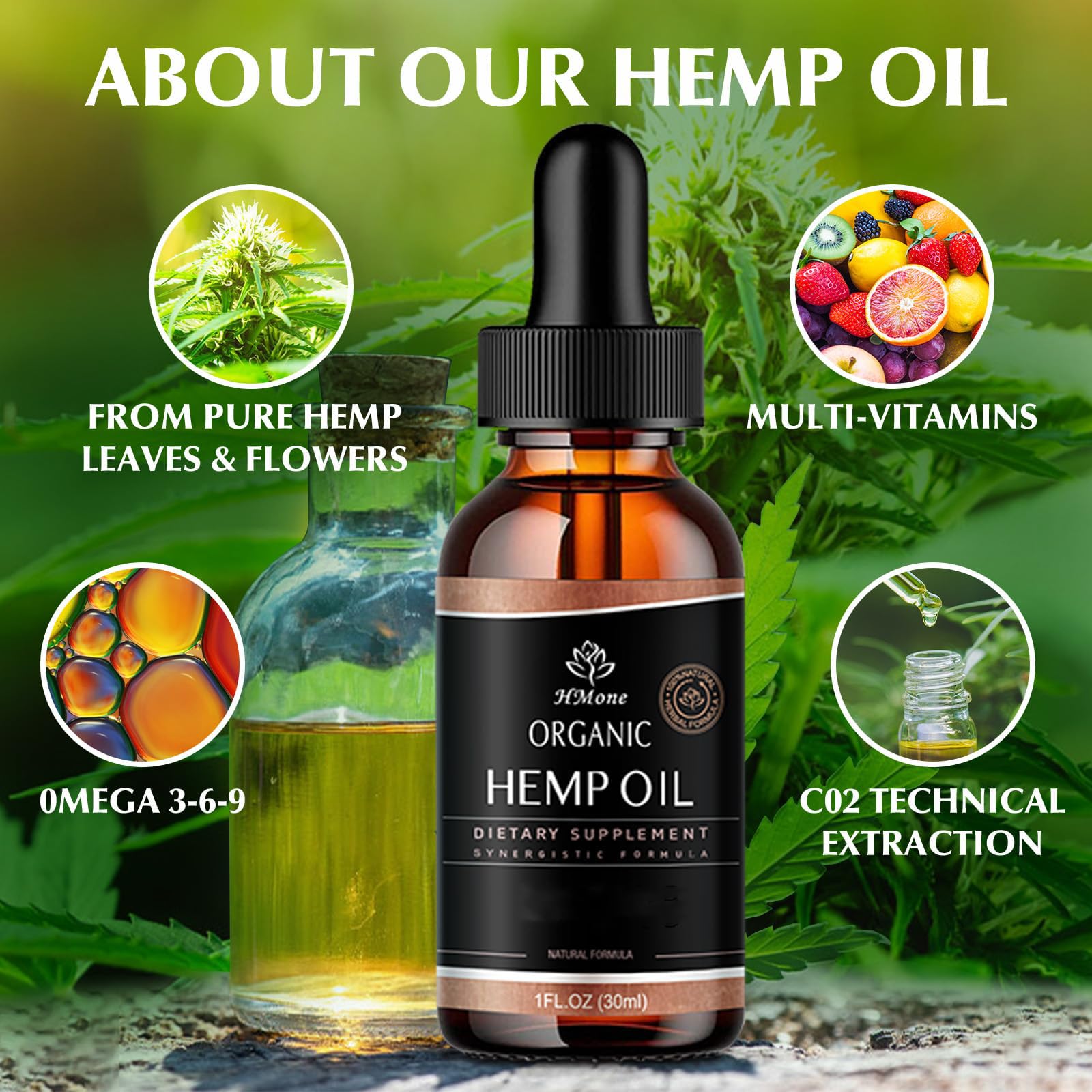 Hemp Oil 4-Pack Maximum Strength – Pure CO2 Extract Drops, 100% Natural