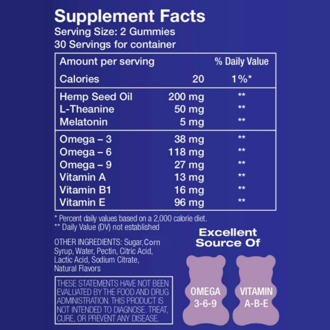 Hemp Sleep Gummies Triple Action - 5mg Melatonin, 200mg Hemp