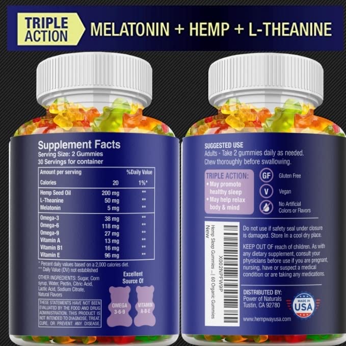 Hemp Sleep Gummies Triple Action - 5mg Melatonin, 200mg Hemp