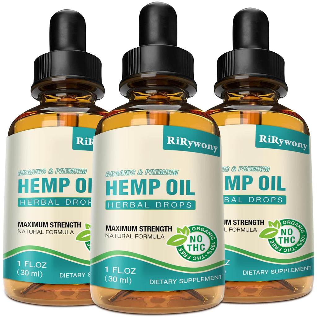 Hemp Oil High Potency - 3 Pack Maximum Strength Organic Hemp Drops for Adults | Natural Relax & Good Mood | Vegan Tincture