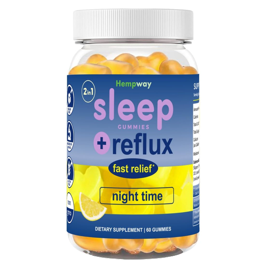 HEMPWAY Reflux Raft Gummies – Nighttime Sleep + Acid Reflux Relief, Lemon, 60 Gummies