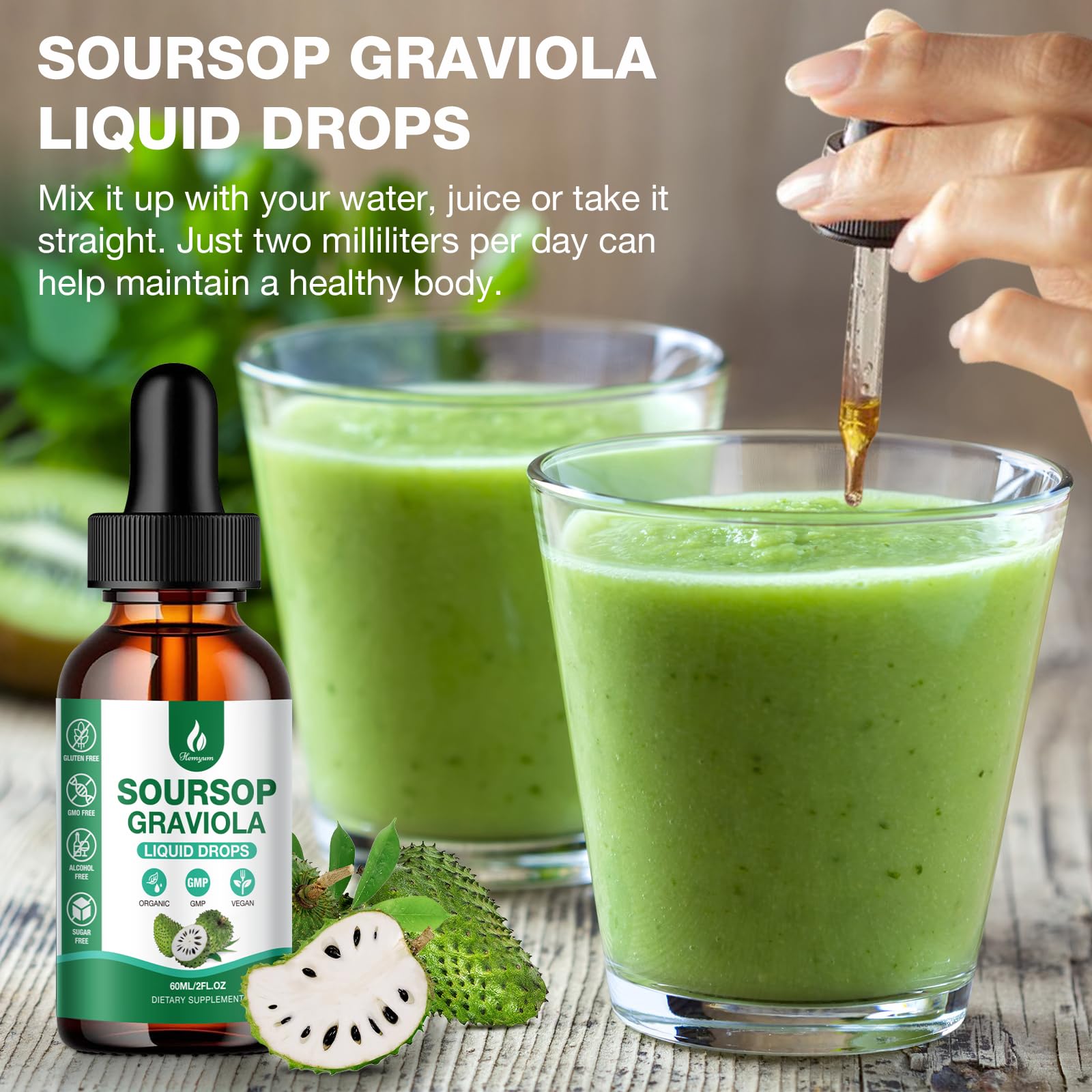 Hemyum Soursop Bitters Liquid (3 Pack) – 7-in-1 Graviola Drops with Organic Sea Moss, 6 oz (180 ml)