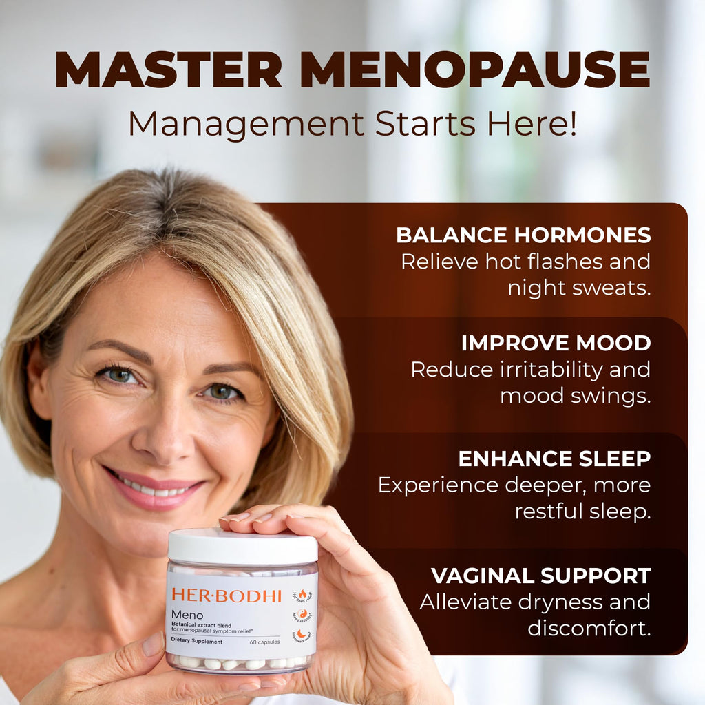 Her Bodhi MENO - Menopause Hormonal Balance Supplement for Women | Estrogen Soy Isoflavones, Ashwagandha, Holy Basil, Black Cohosh | 60 Capsules