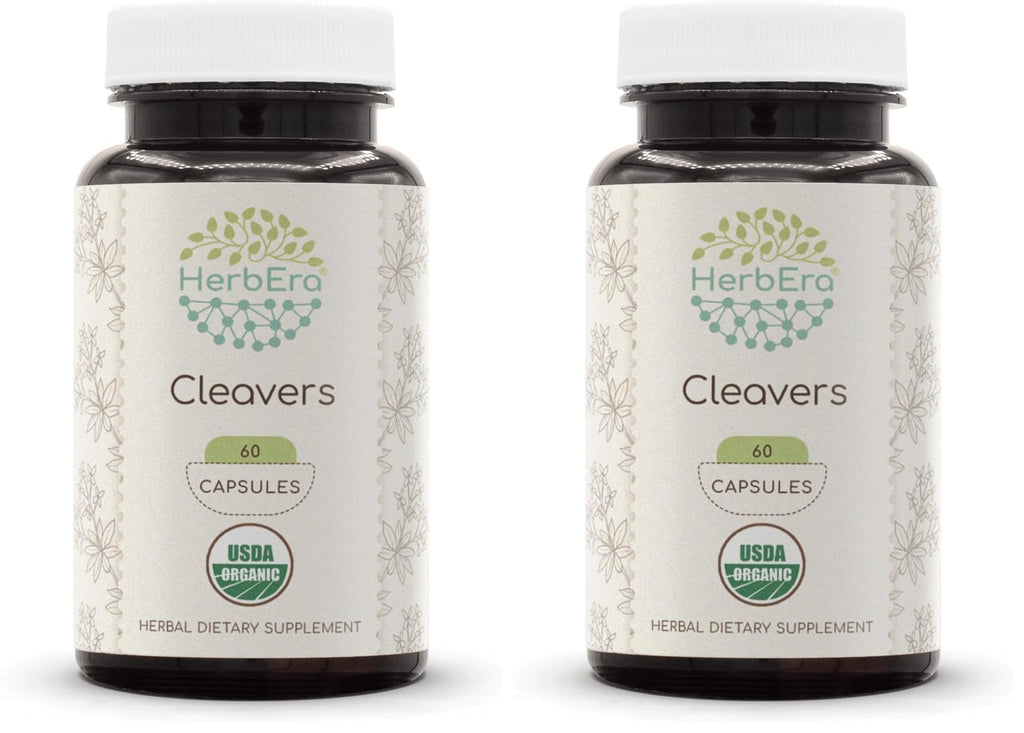HerbEra Cleavers USDA Organic 60 Capsules | Pack of 2 | Natural Herbal Supplement