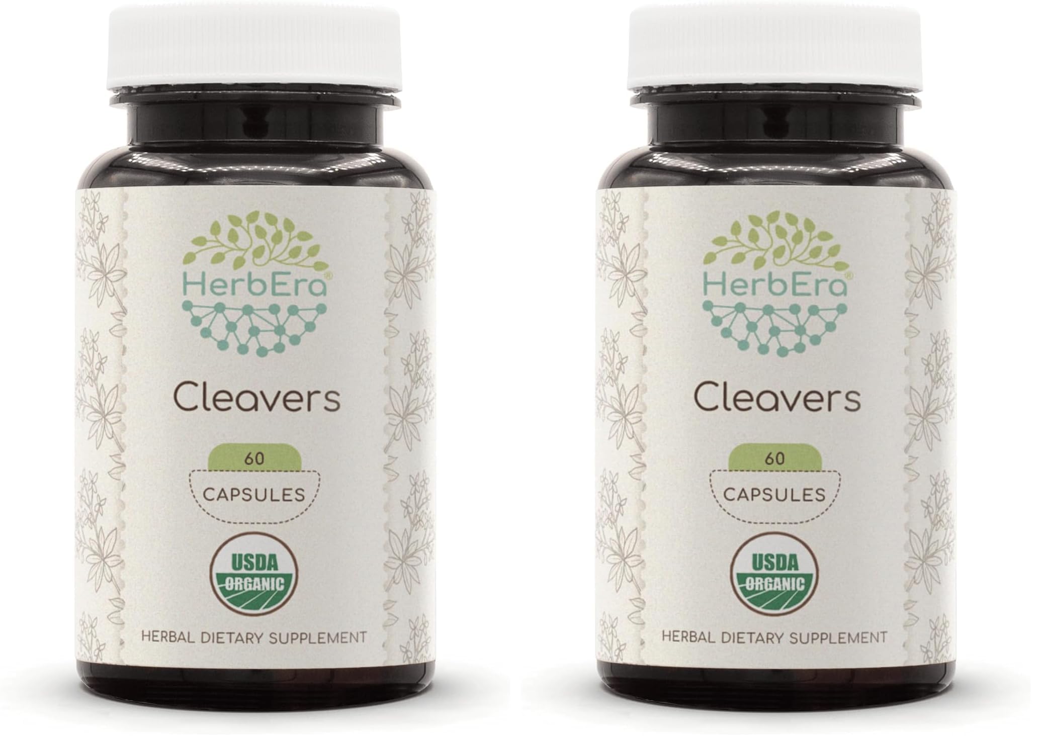 HerbEra Cleavers USDA Organic 60 Capsules | Pack of 2 | Natural Herbal Supplement