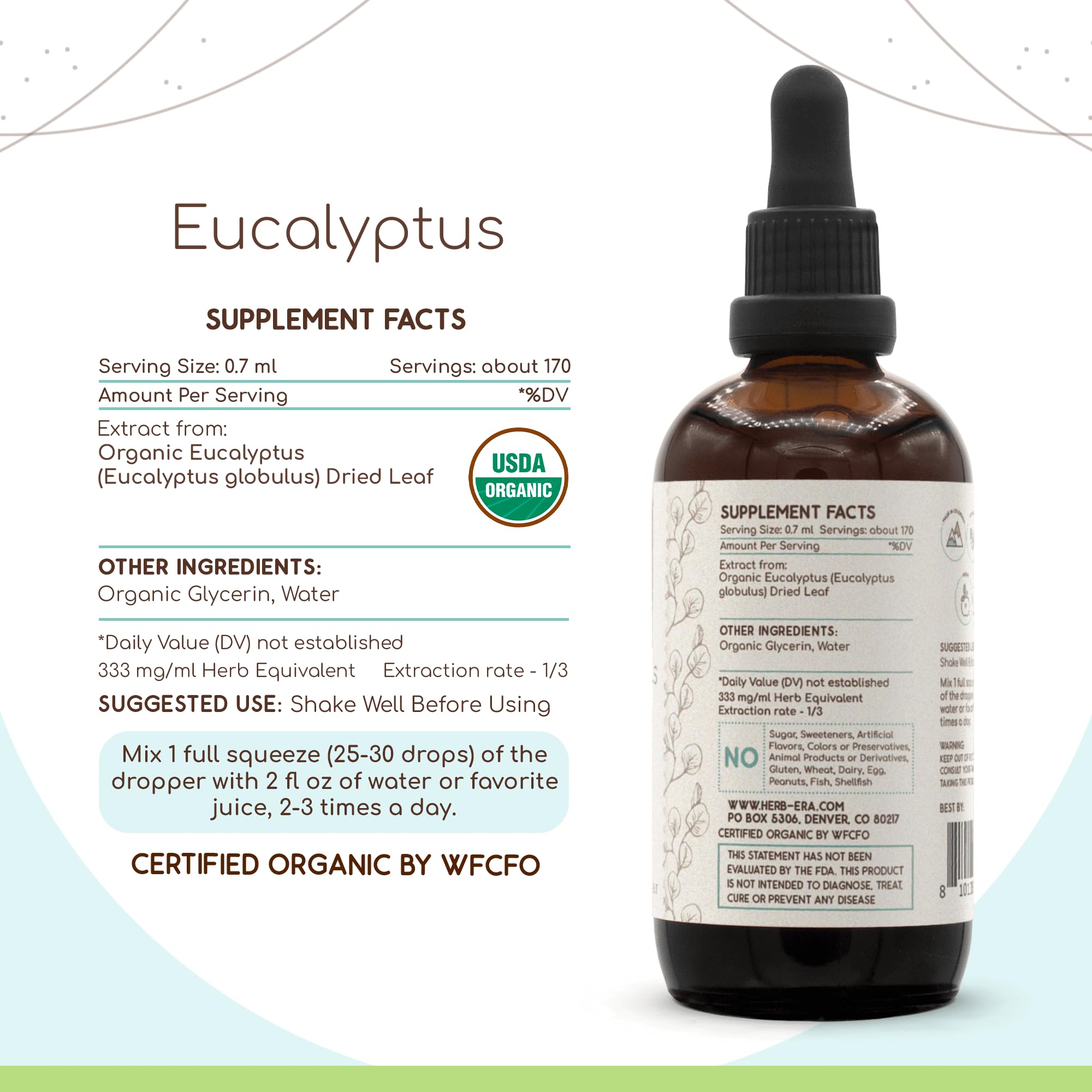 HerbEra Eucalyptus B120 USDA Organic Tincture - Alcohol-Free, High-Potency (4 oz)