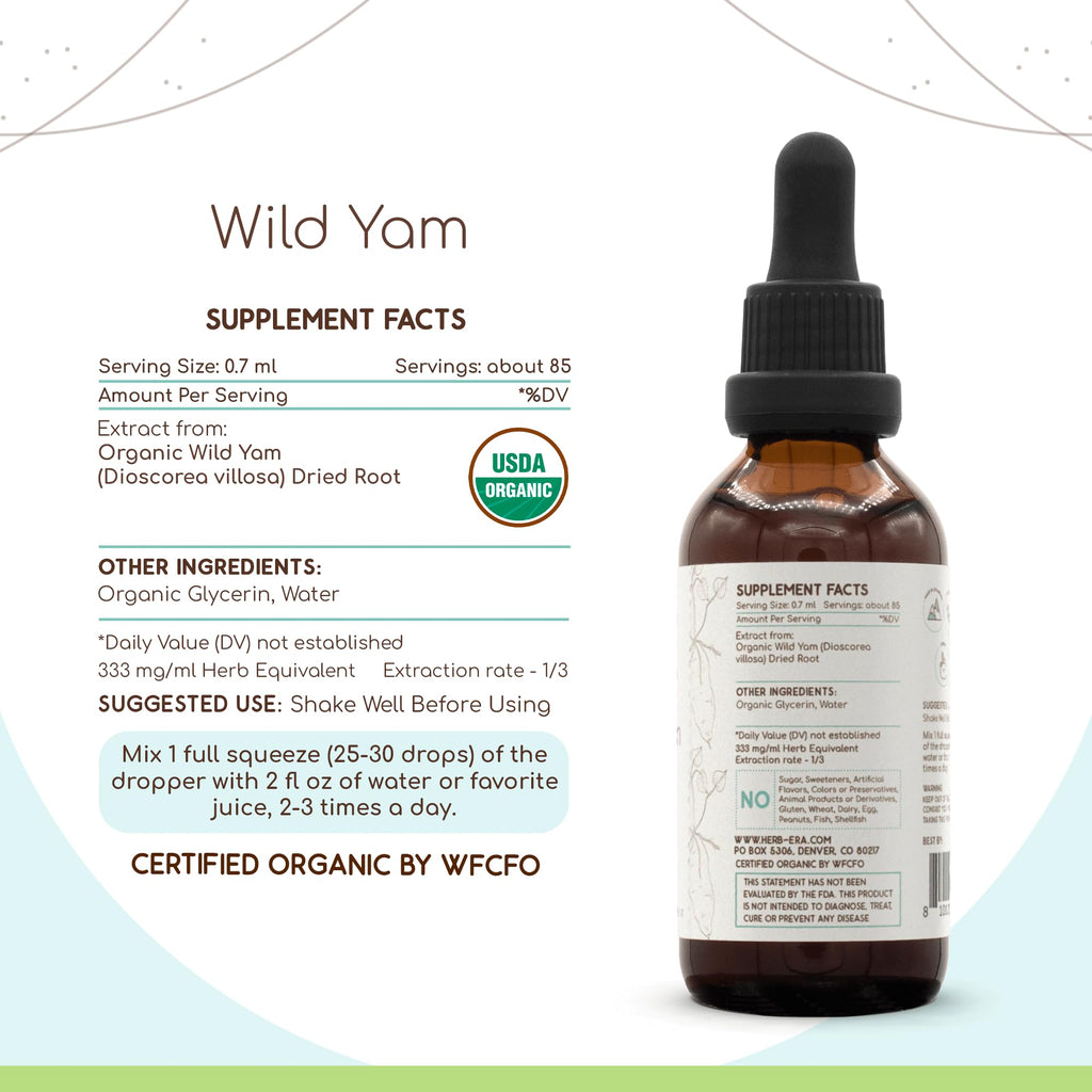 HerbEra Wild Yam B60 Alcohol-Free Herbal Tincture – USDA Organic, 2 fl oz