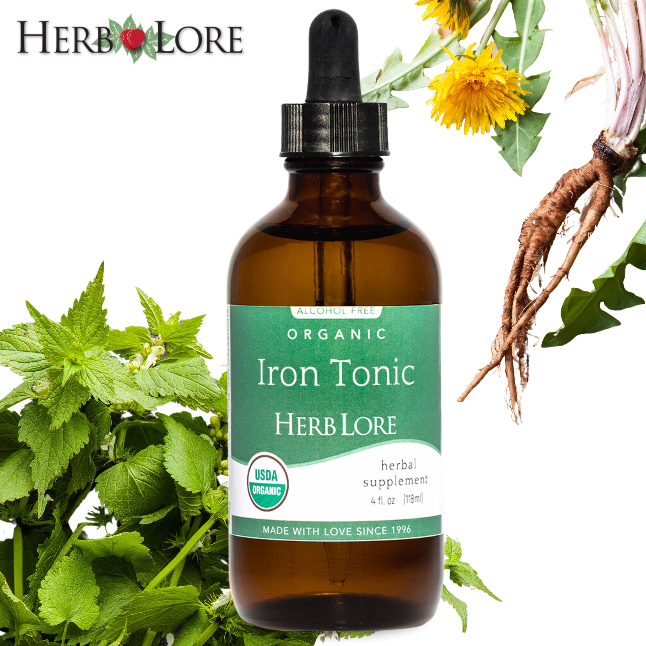 Herb Lore Iron Tonic - Organic Liquid Iron Drops for Kids & Women (4 fl oz) - Plant-Based & Vegan