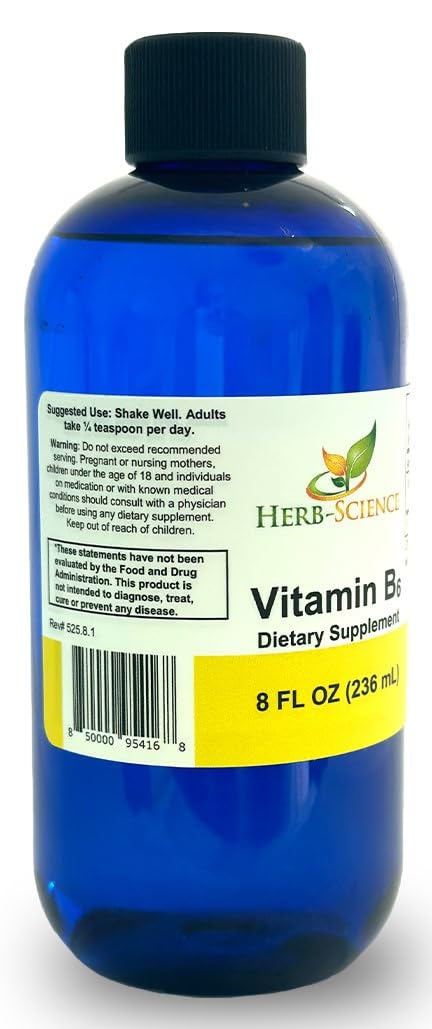 Herb-Science Liquid Vitamin B6 Drops, 8 Fl Oz – High Absorption Pyridoxine (Vegan, Alcohol-Free)