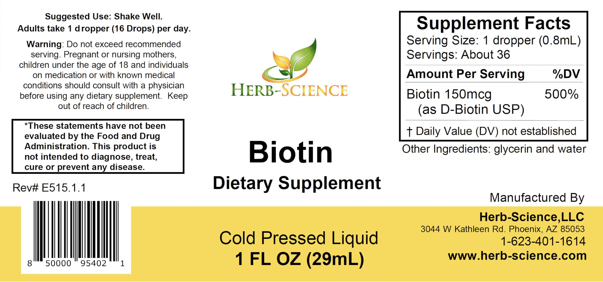 Herb-Science Liquid Biotin B7 – High-Absorption, Cold-Pressed D-Biotin USP, Vegan, Alcohol-Free, Sublingual Drops, No Artificial Flavors, Blue Cobalt Glass Bottle for Potency & Purity - 1 oz