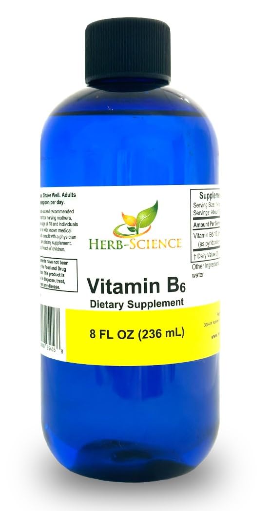 Herb-Science Liquid Vitamin B6 Drops, 8 Fl Oz – High Absorption Pyridoxine (Vegan, Alcohol-Free)