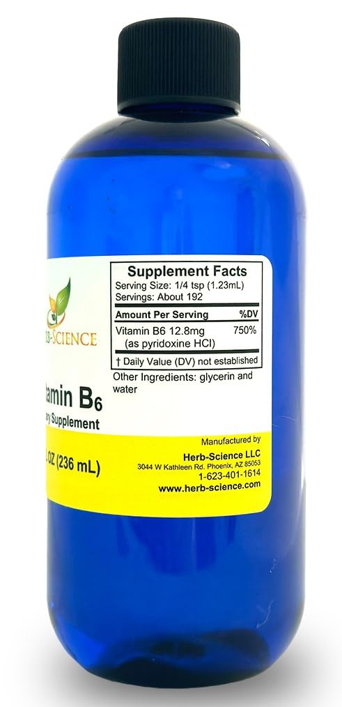 Herb-Science Liquid Vitamin B6 Drops, 8 Fl Oz – High Absorption Pyridoxine (Vegan, Alcohol-Free)