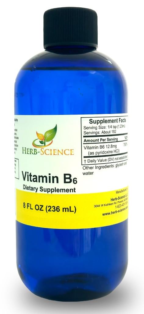 Herb-Science Liquid Vitamin B6 Drops, 8 Fl Oz – High Absorption Pyridoxine (Vegan, Alcohol-Free)
