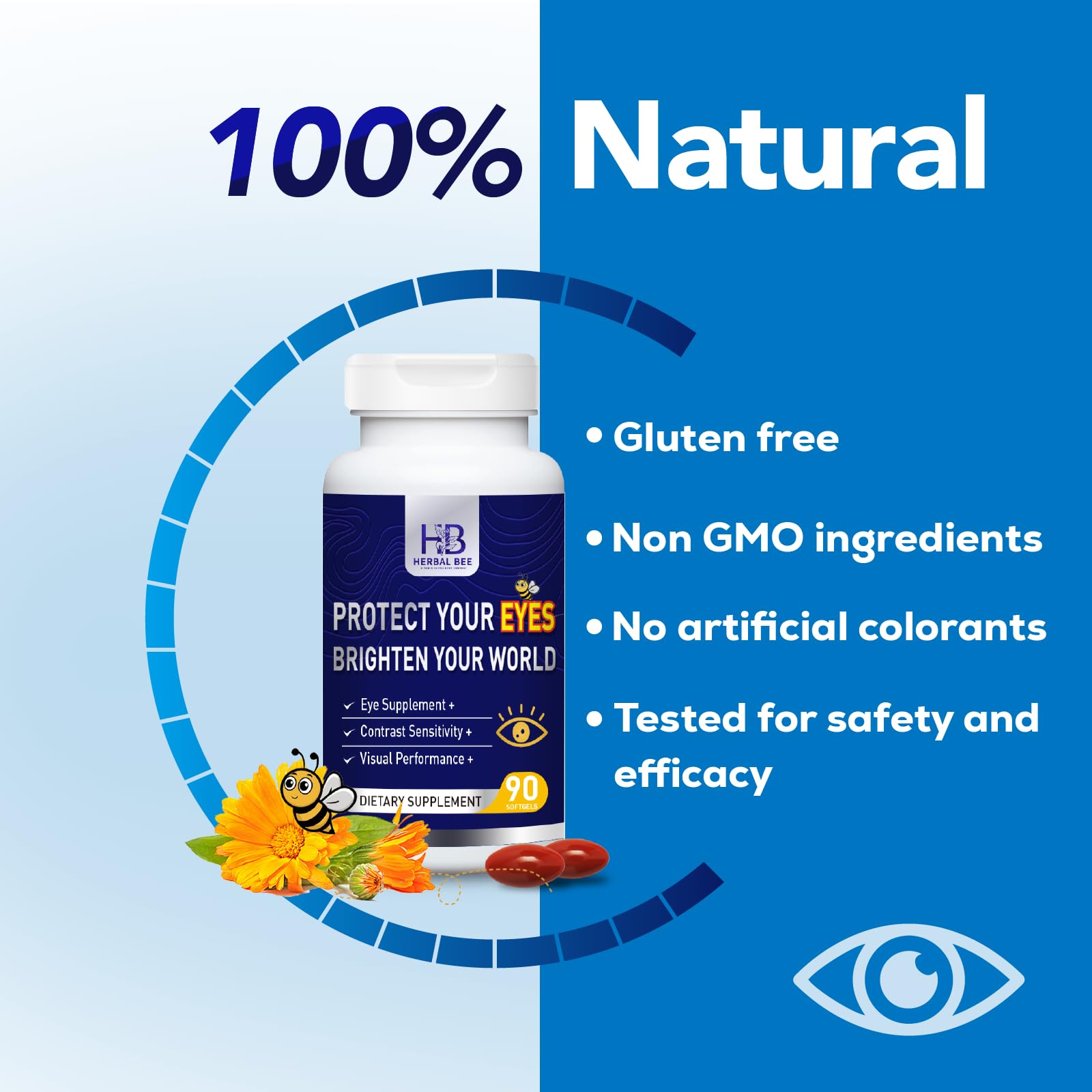 Herbal Bee Eye Supplement - Lutein 10mg, Meso-Zeaxanthin 10mg, Zeaxanthin 2mg | 90 Softgels