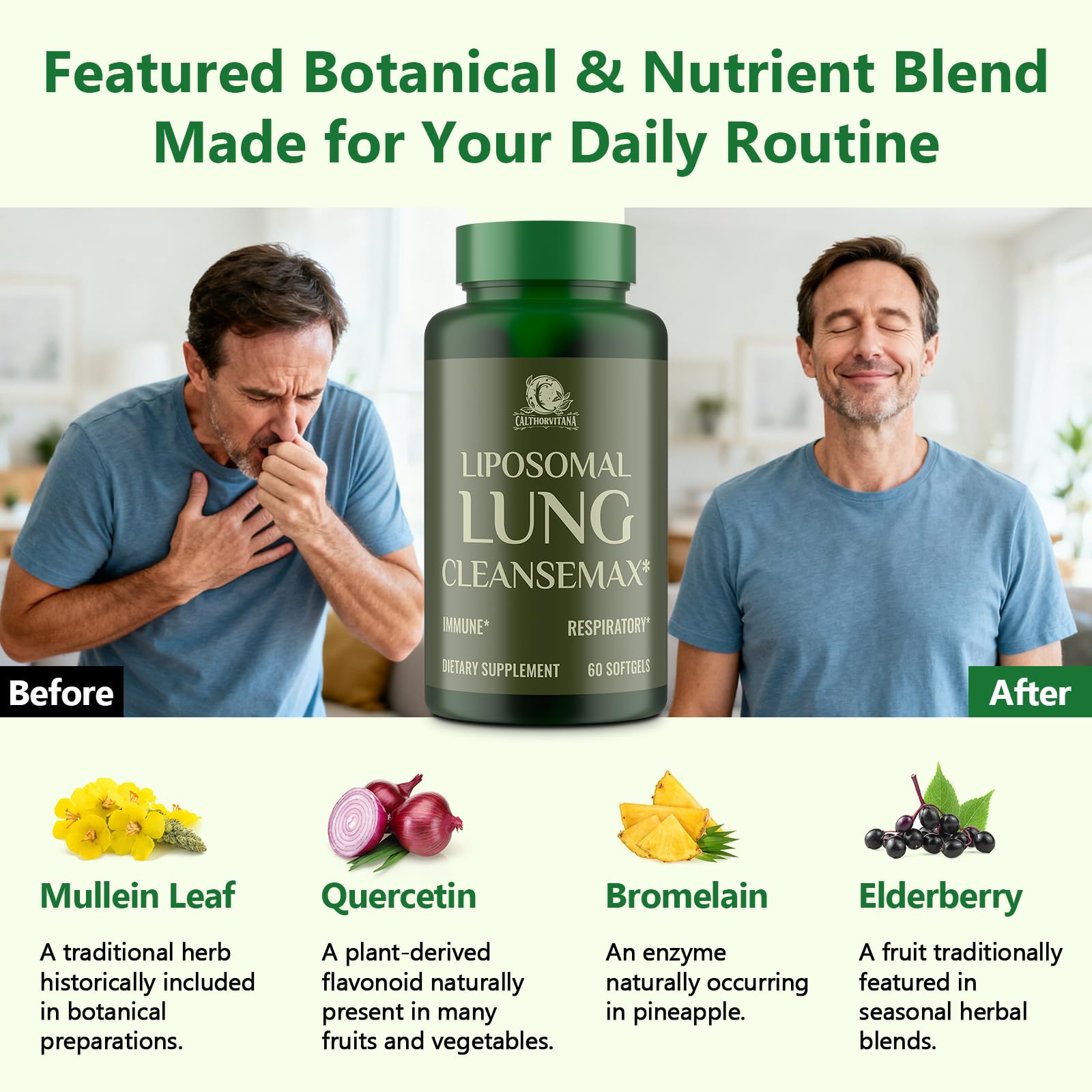 Liposomal Lung Cleansemax Supplement – Mullein Leaf & Elderberry, Quercetin + 13 Herbs & Vitamins | 120 Capsules