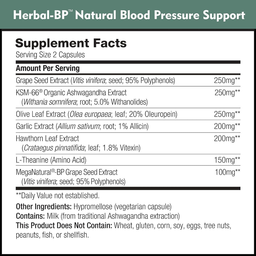 Herbal-BP Natural Blood Pressure Supplement – 3-Pack (Grape Seed, Garlic, Hawthorn)