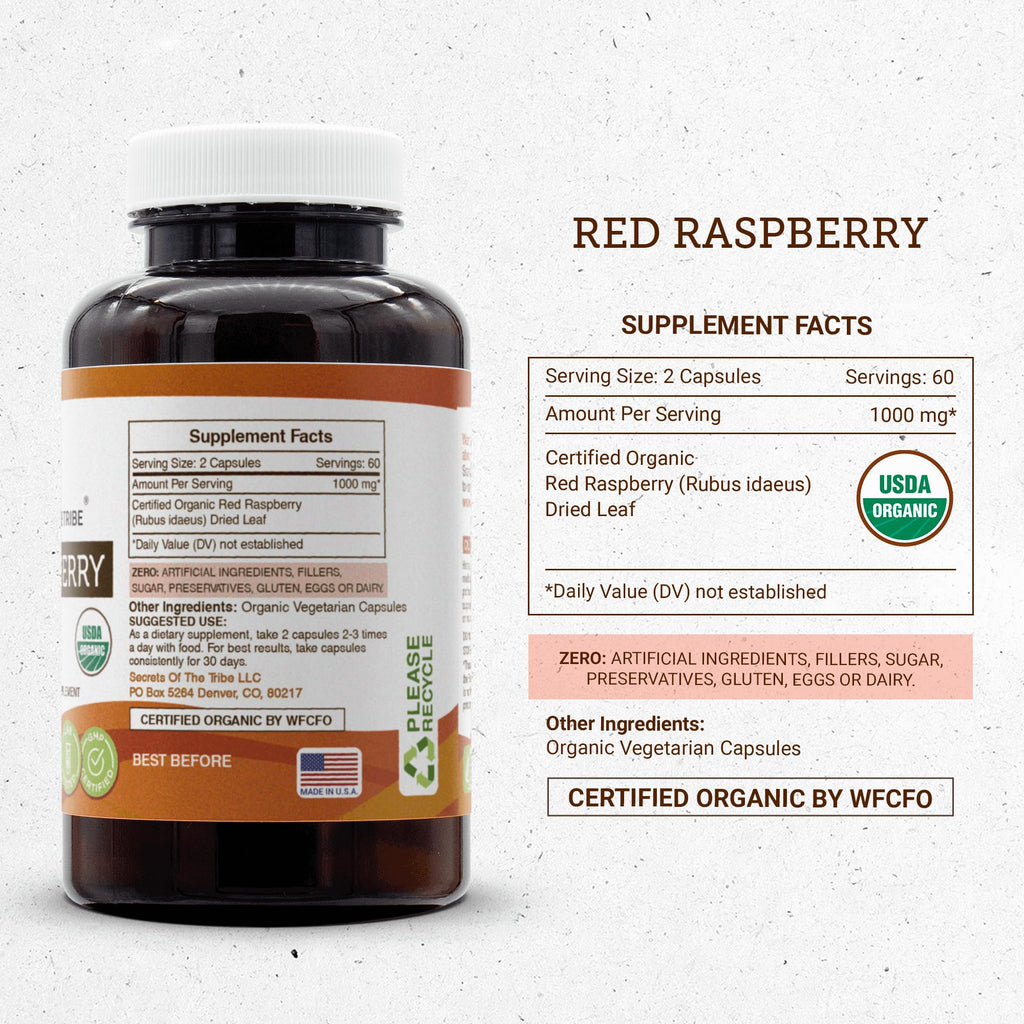 Secrets of the Tribe Red Raspberry USDA Organic Capsules – 120 Count