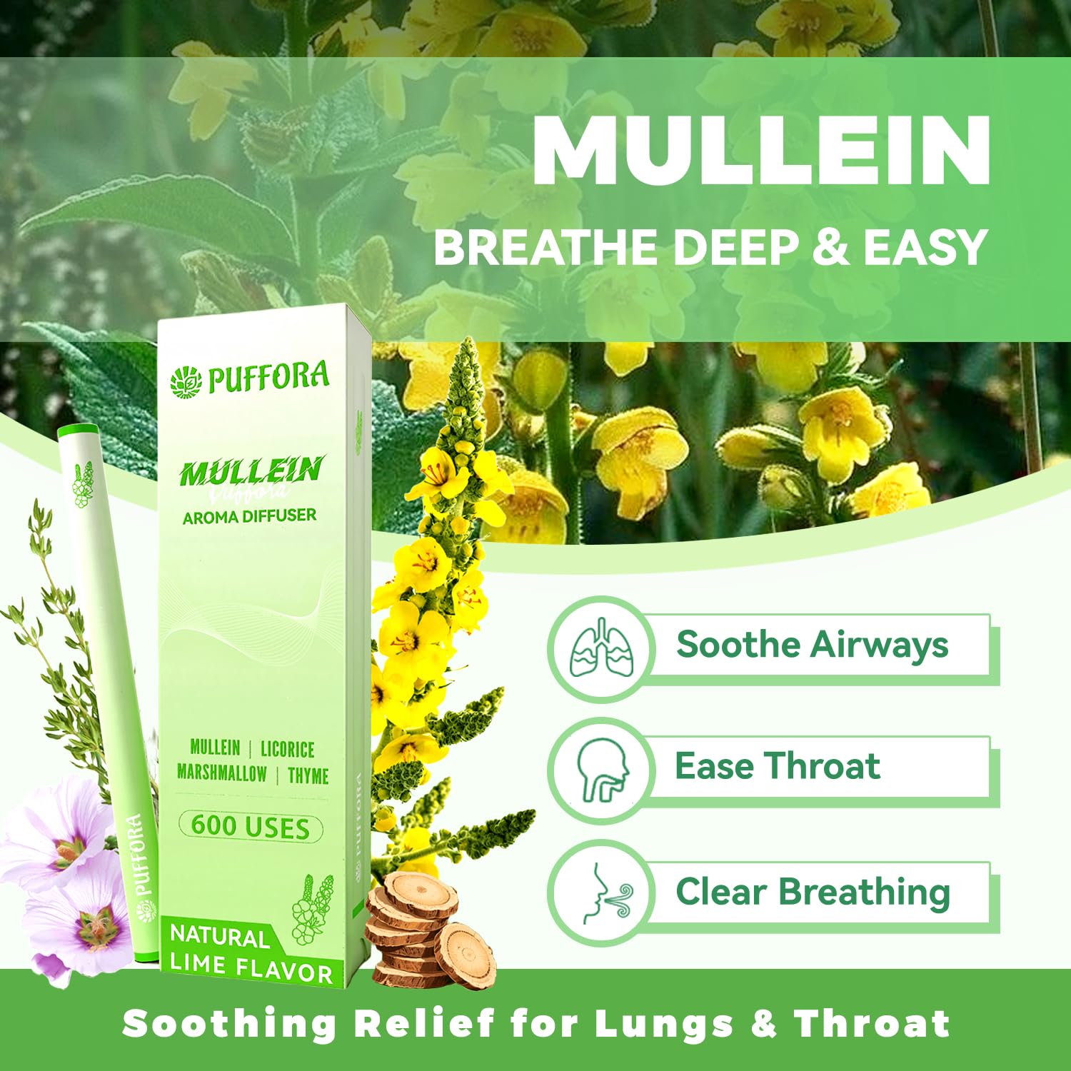 Herbal Diffuser Pen for Respiratory Wellness - Plant-Based Mullein & Mint