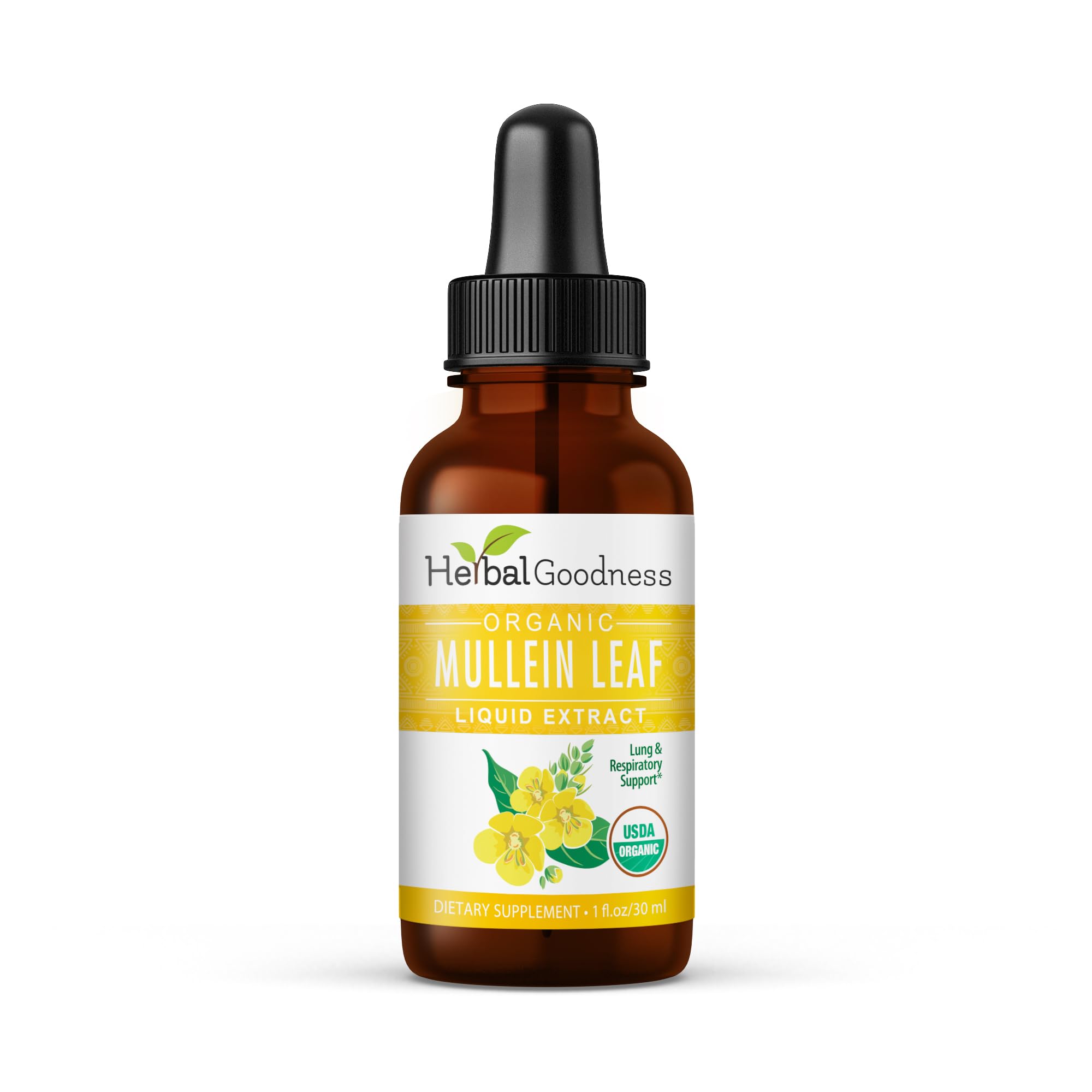 Herbal Goodness Mullein Leaf Extract – 15X Strength Mullein Tincture 1oz for Lungs Detox, Respiratory Support & Digestive Health