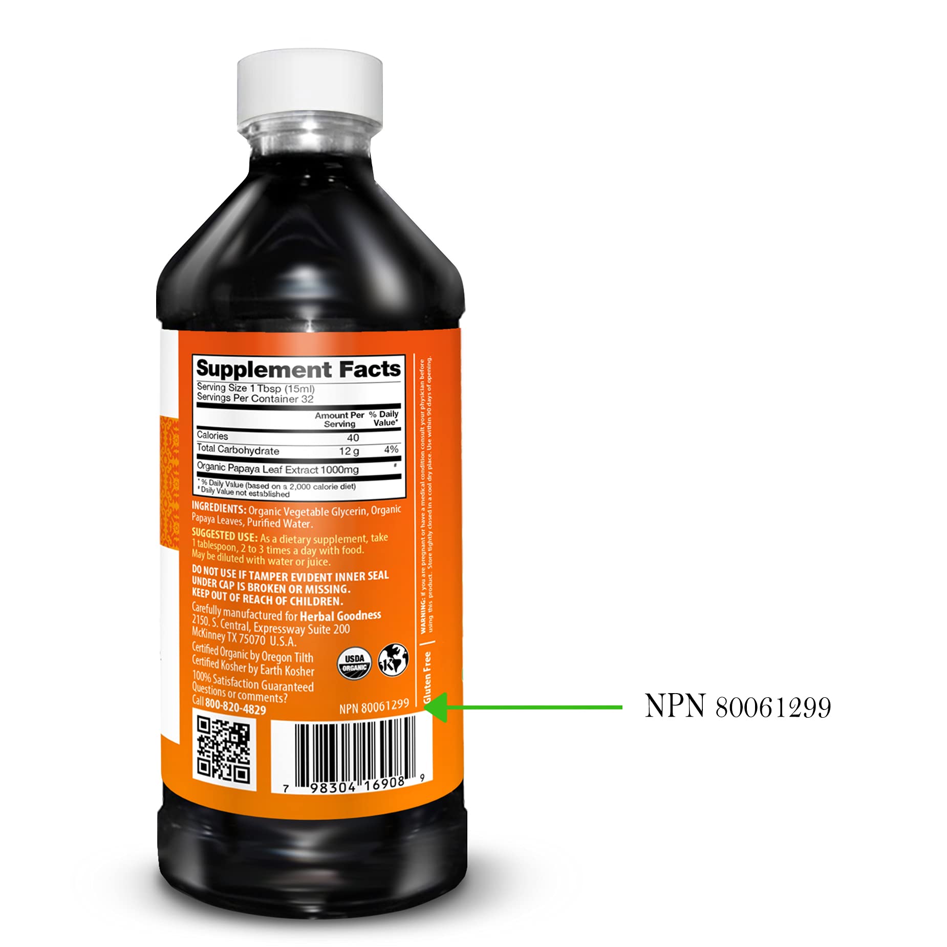 Herbal Goodness Papaya Leaf Extract 15X Platelet Support – Organic 16 oz Liquid