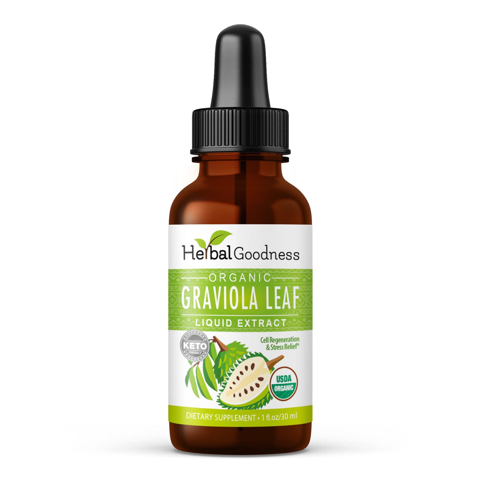 Herbal Goodness Organic Soursop Graviola Leaf Extract 1oz – 15X Concentrated Tincture | USDA Organic & Kosher