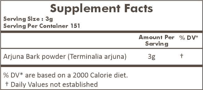 HERBAL HILLS Arjuna Bark Powder – Terminalia Arjuna, 16 oz (454 g) – Standardized Extract