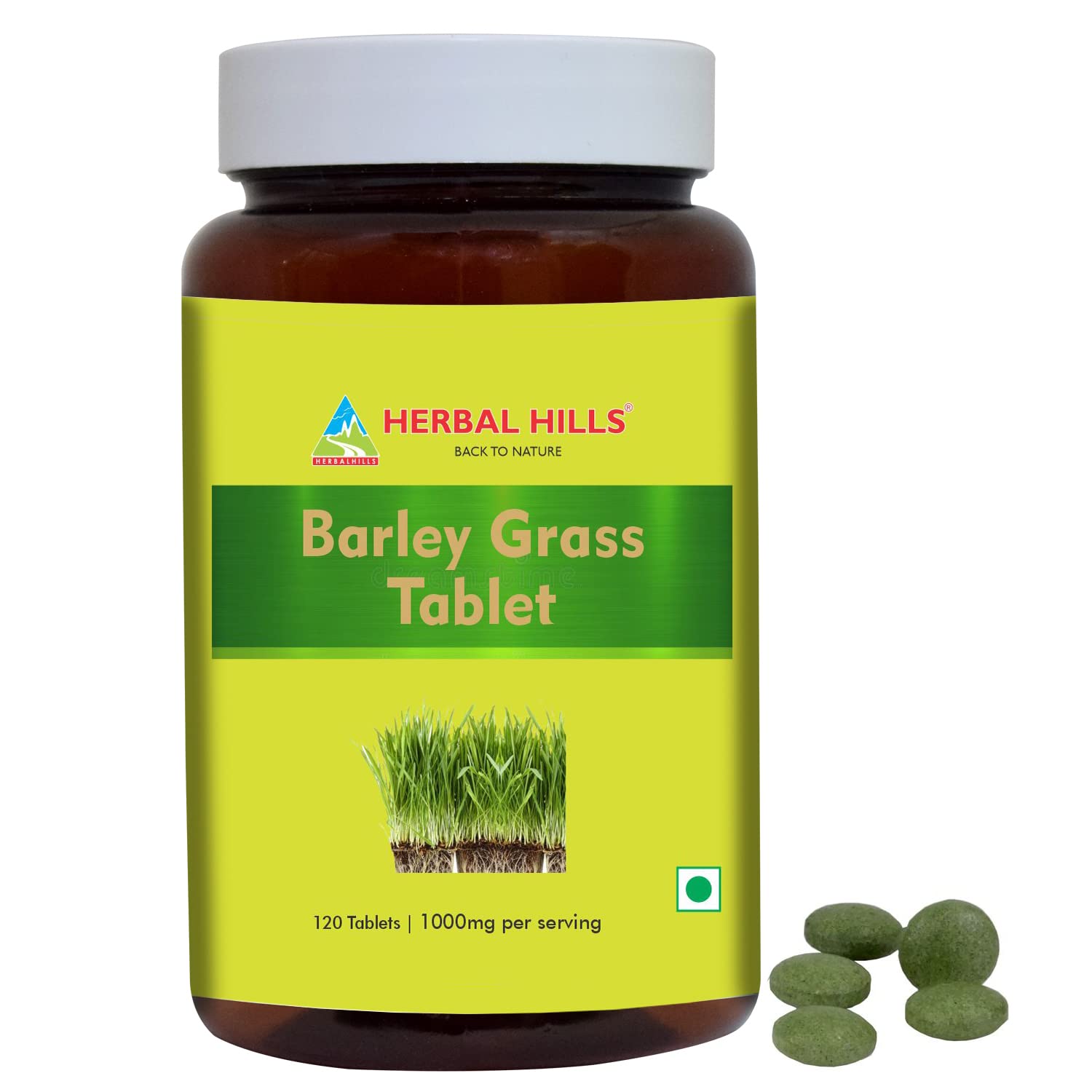 HERBAL HILLS Barley Grass Tablets 120 Count - Vegan Friendly Superfood