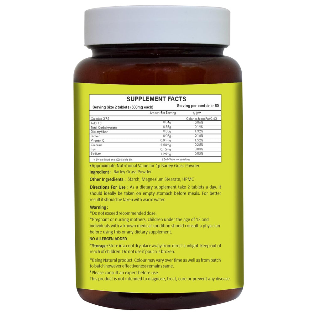 HERBAL HILLS Barley Grass Tablets 120 Count - Vegan Friendly Superfood