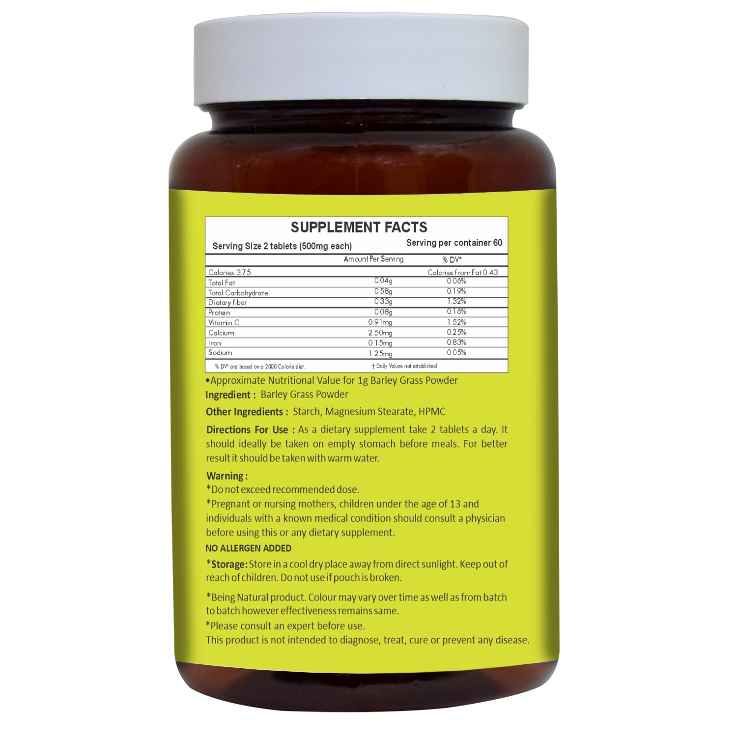 HERBAL HILLS Barley Grass Tablets 120 Count - Vegan Friendly Superfood