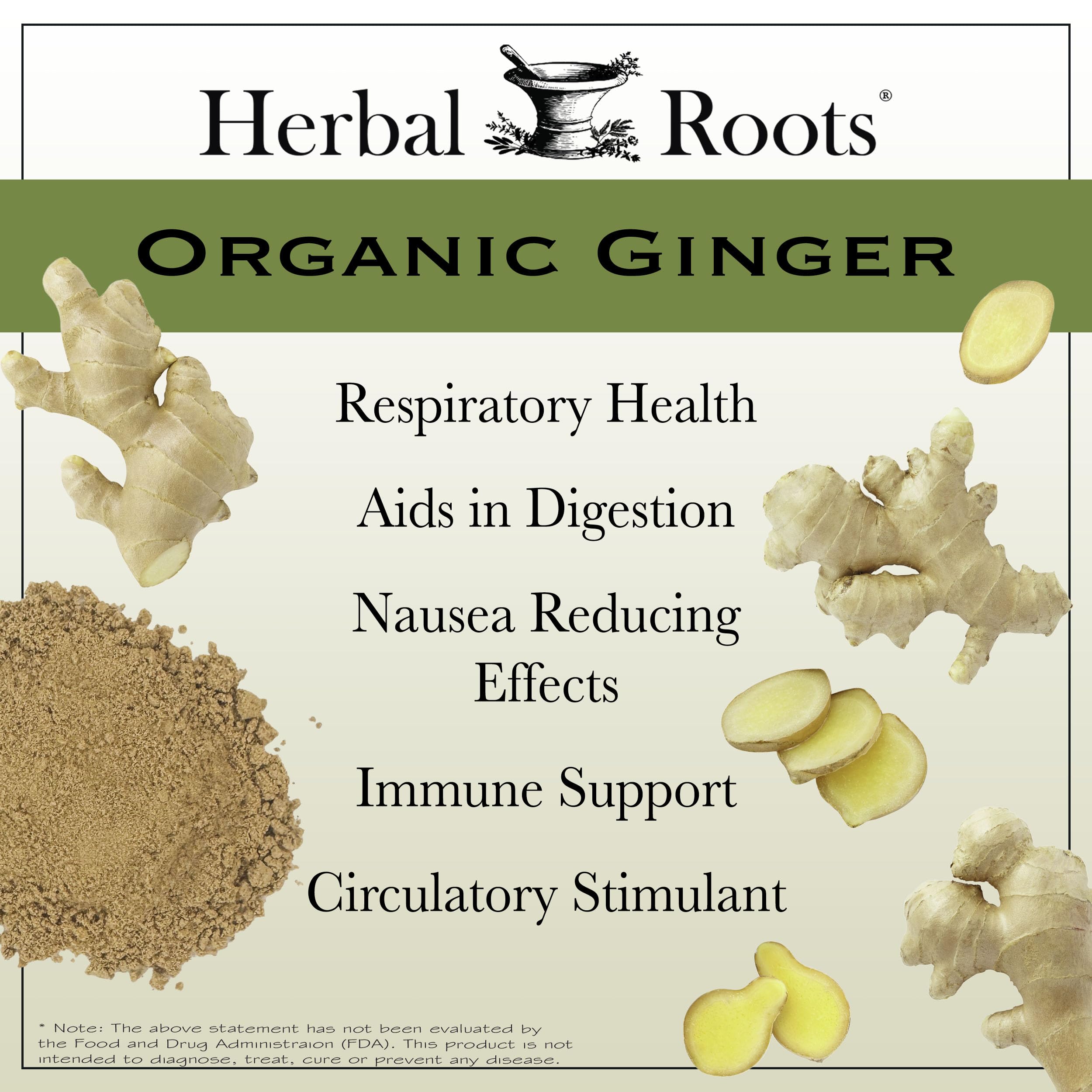 Herbal Roots Ginger Supplement | Organic Ginger Root Capsules | 1,200 mg per Serving