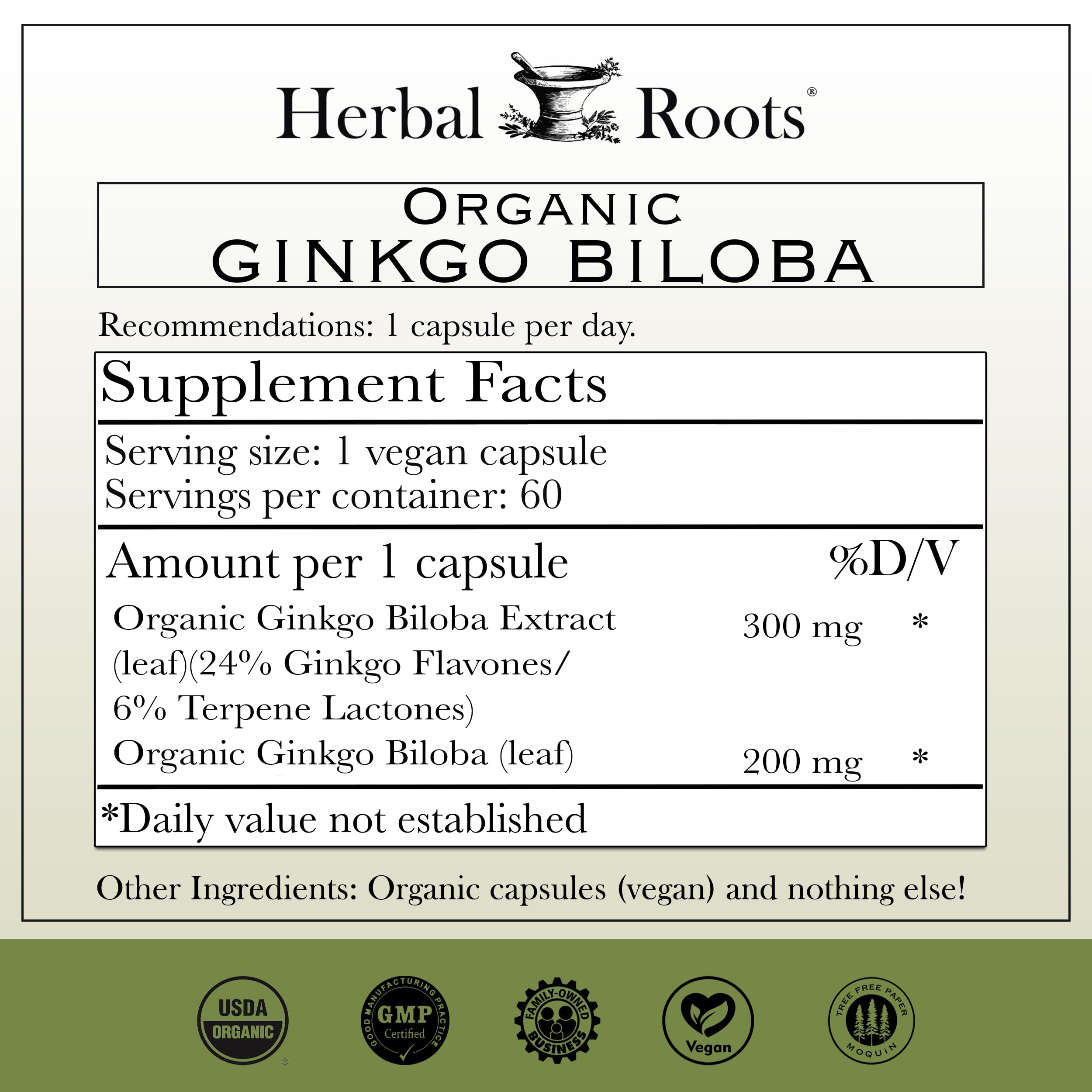 Herbal Roots Organic Ginkgo Biloba – 60 Vegan Capsules