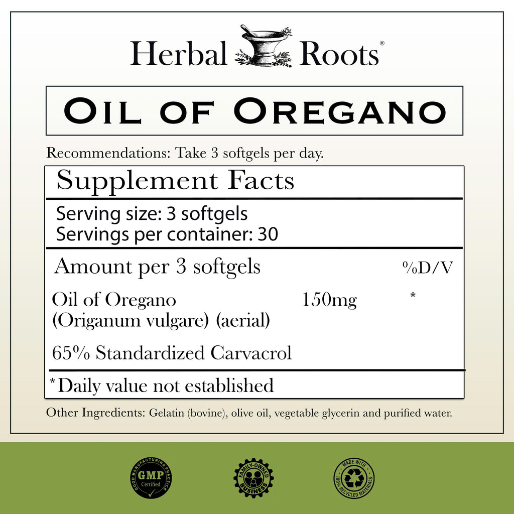 Herbal Roots Oil of Oregano Softgels - Extra Strength 150mg (90 Count)