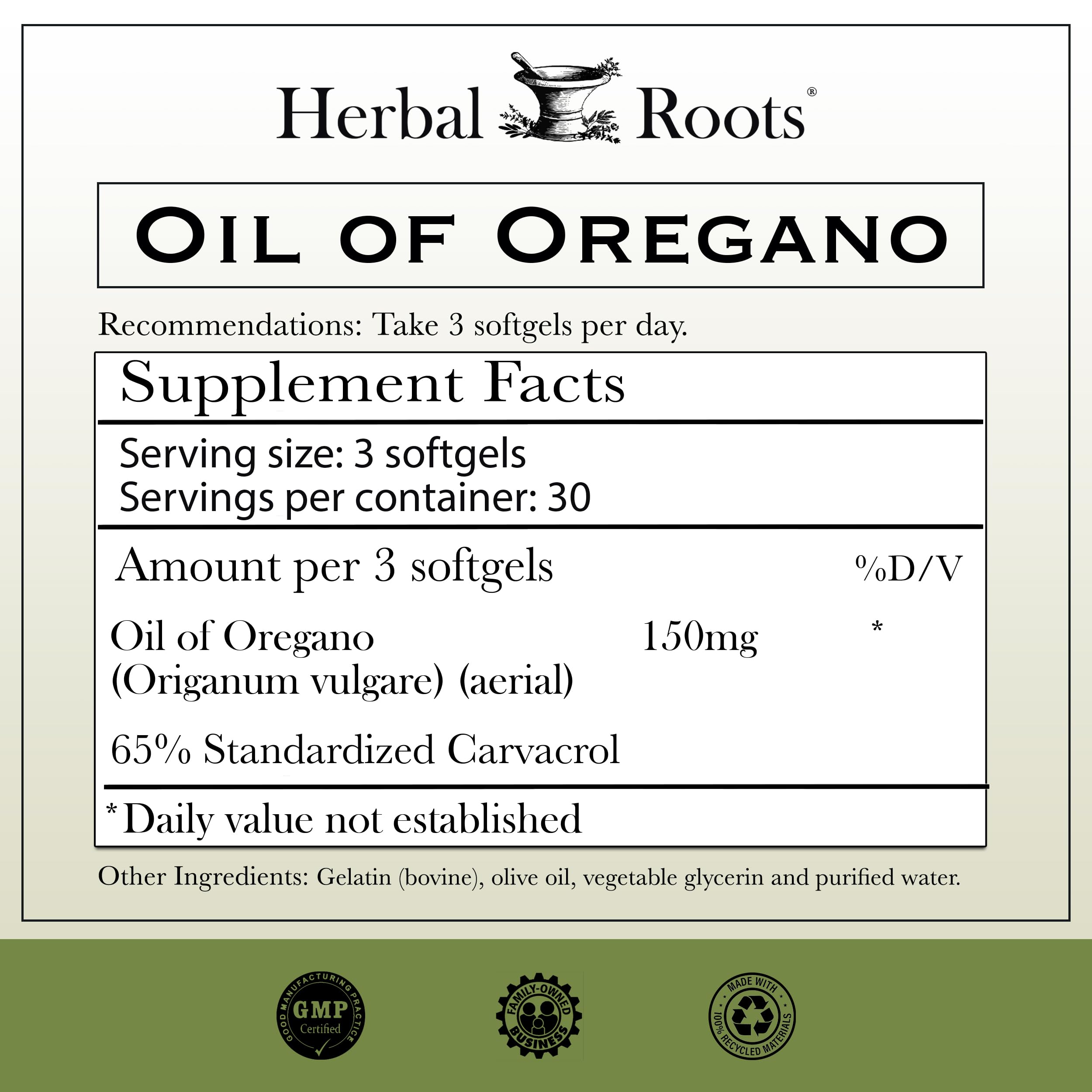Herbal Roots Oil of Oregano Softgels - Extra Strength 150mg (90 Count)