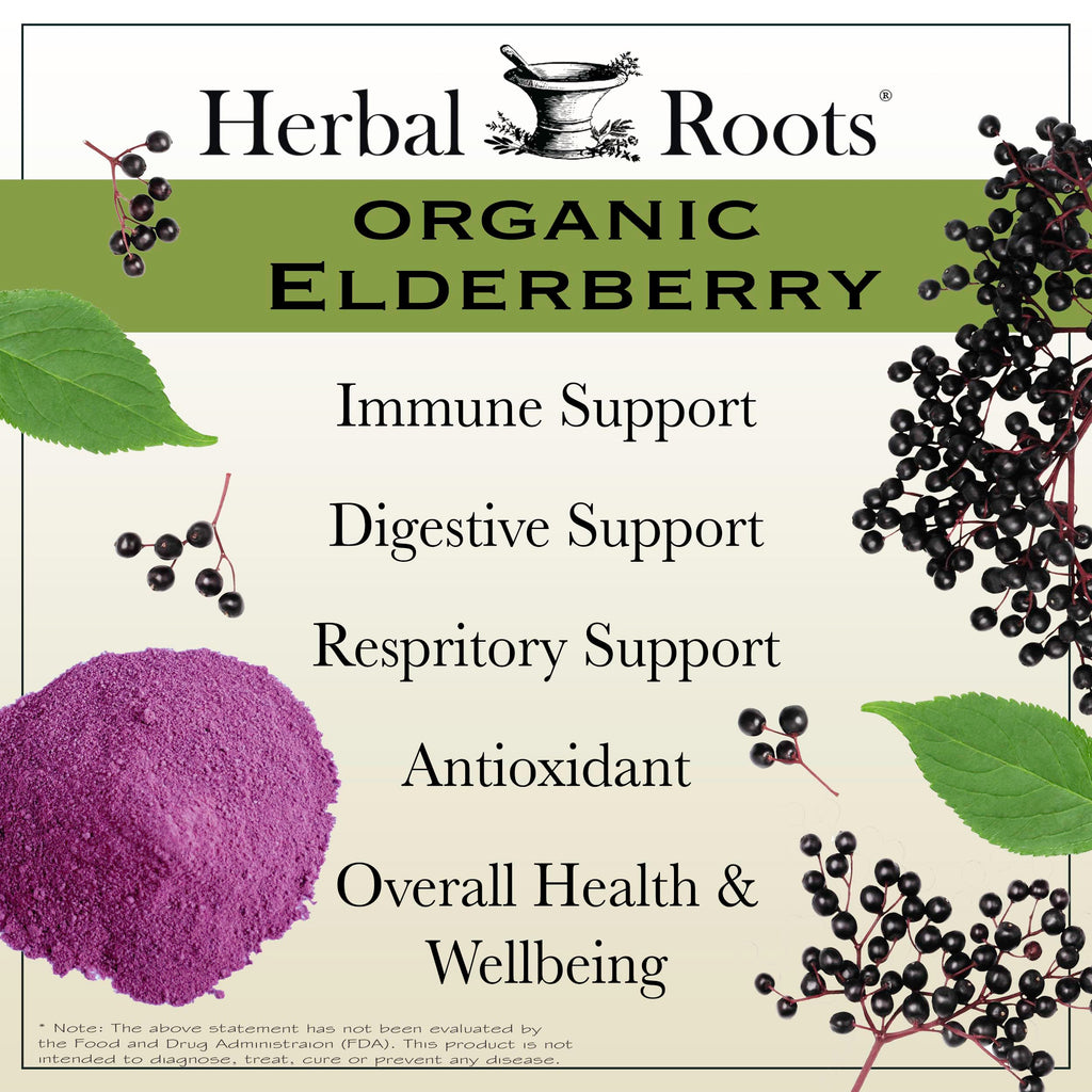 Herbal Roots Organic Black Elderberry Capsules - Max Strength | 60 Vegan Capsules