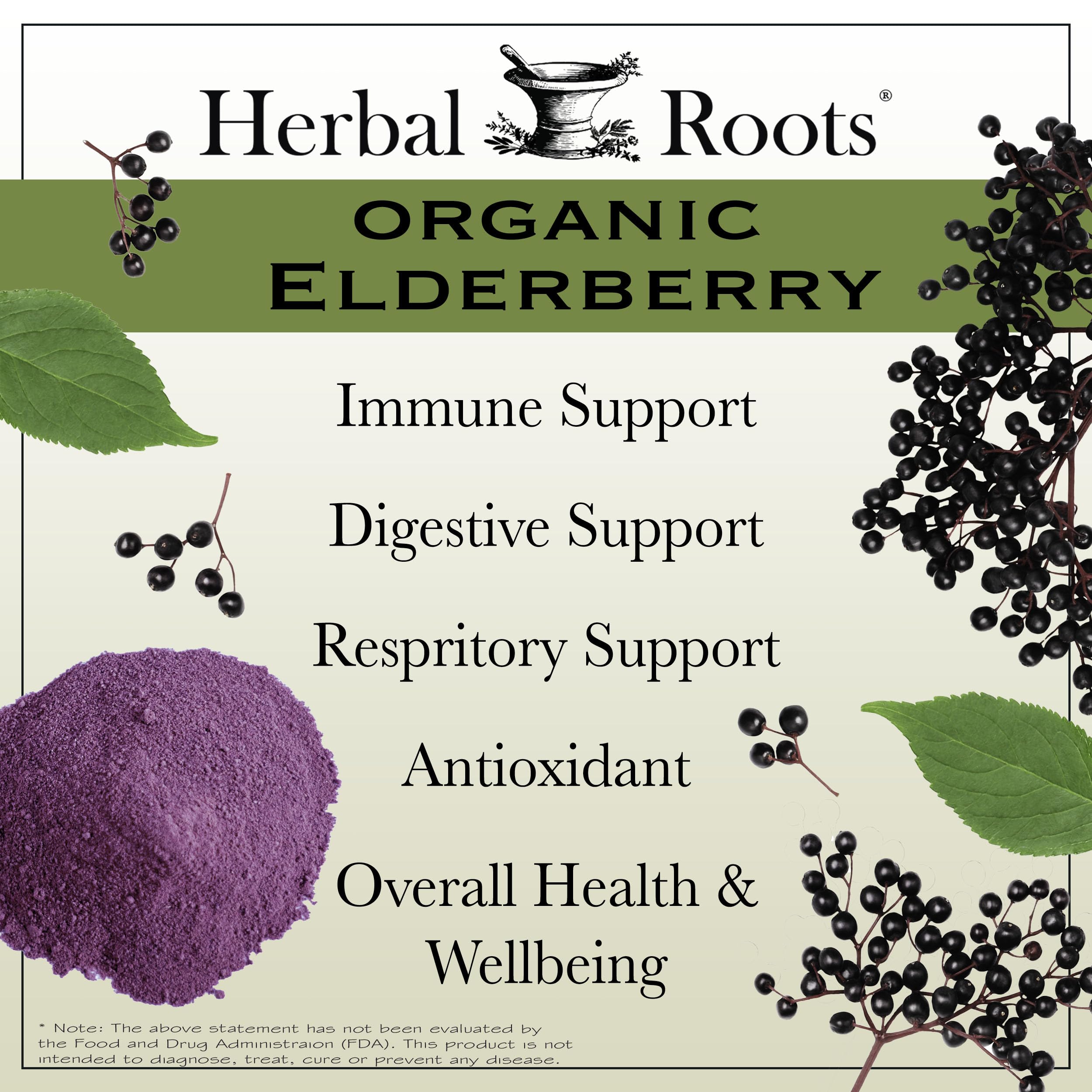 Herbal Roots Organic Black Elderberry Capsules - Max Strength | 60 Vegan Capsules