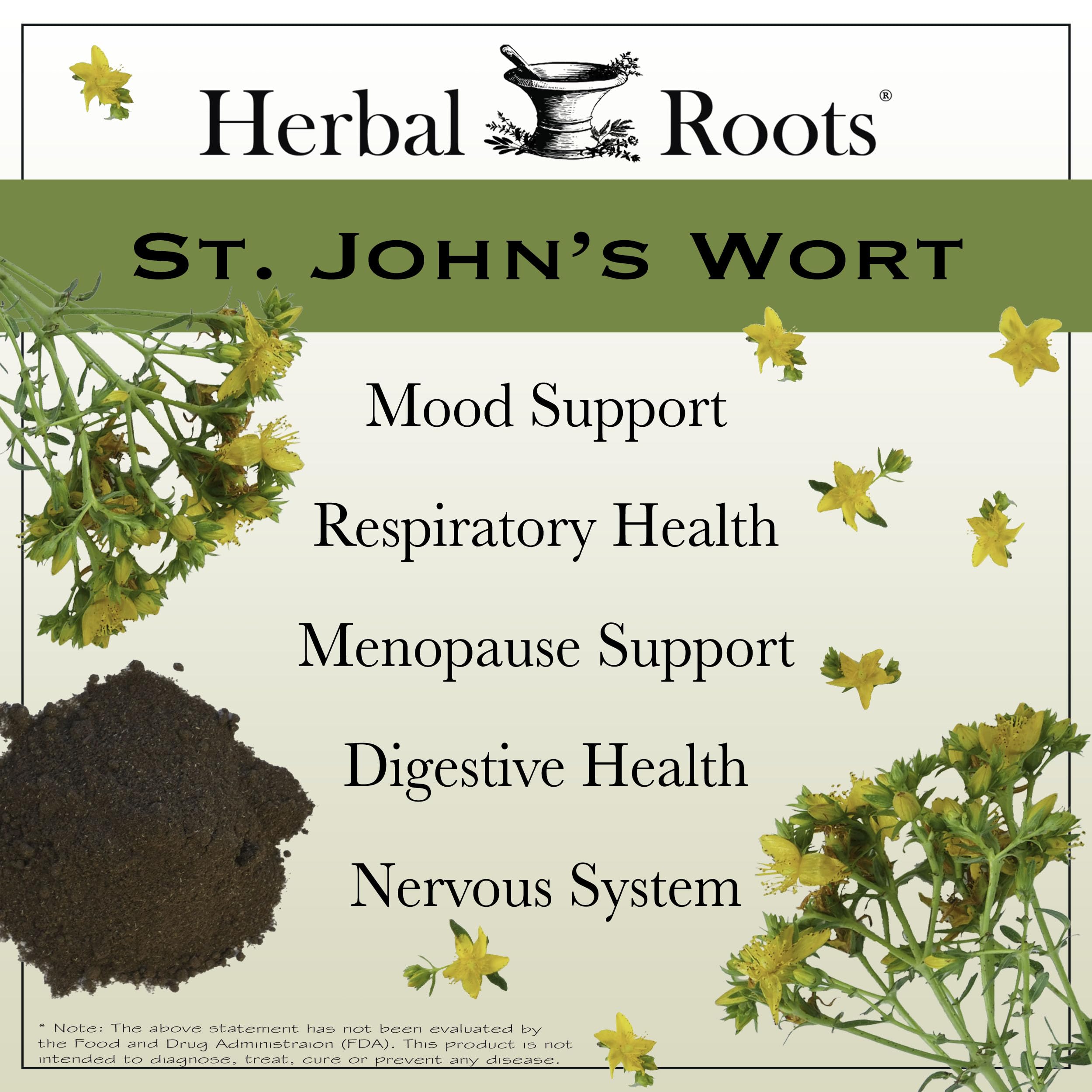 Herbal Roots St Johns Wort Capsules | 450 mg per Serving | Pure St. John’s Wort with No Binders or Fillers Non GMO | 60 Vegan Capsules